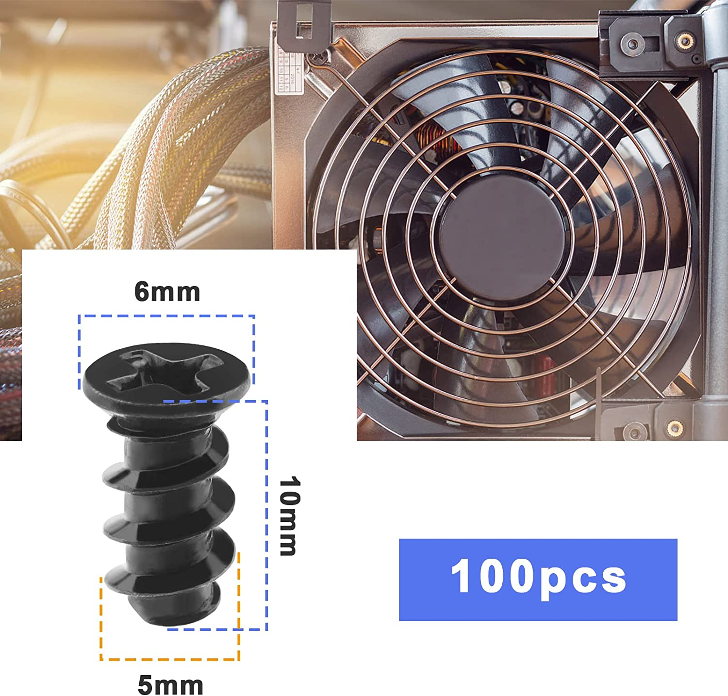 Emagtech 100Pcs PC Fan Screws - Compatible with 70Mm to 140Mm Fans - Black image number 2