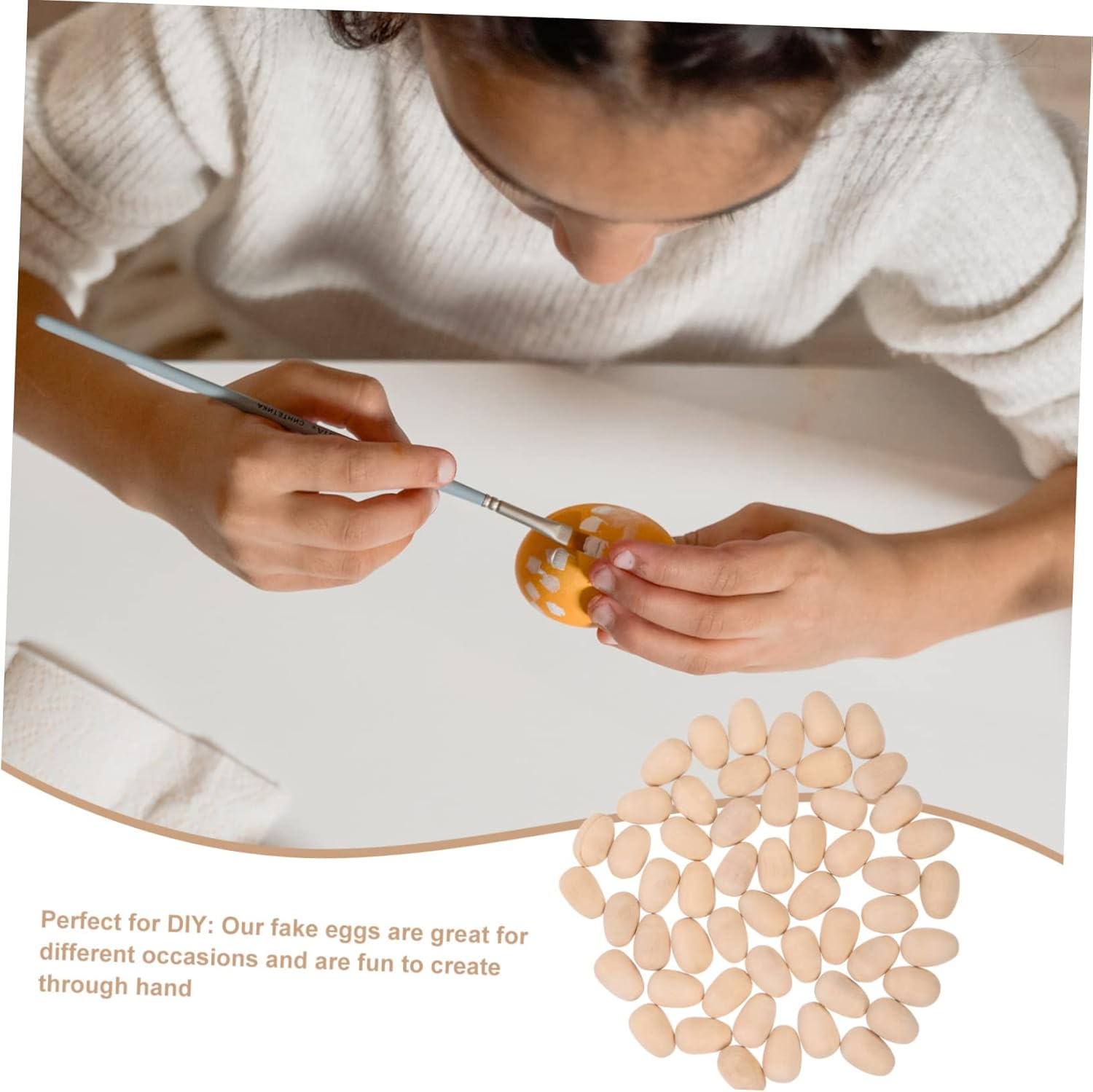 100Pcs Wooden Fake Eggs Easter Decorations Simulation Holder for Party image number 4