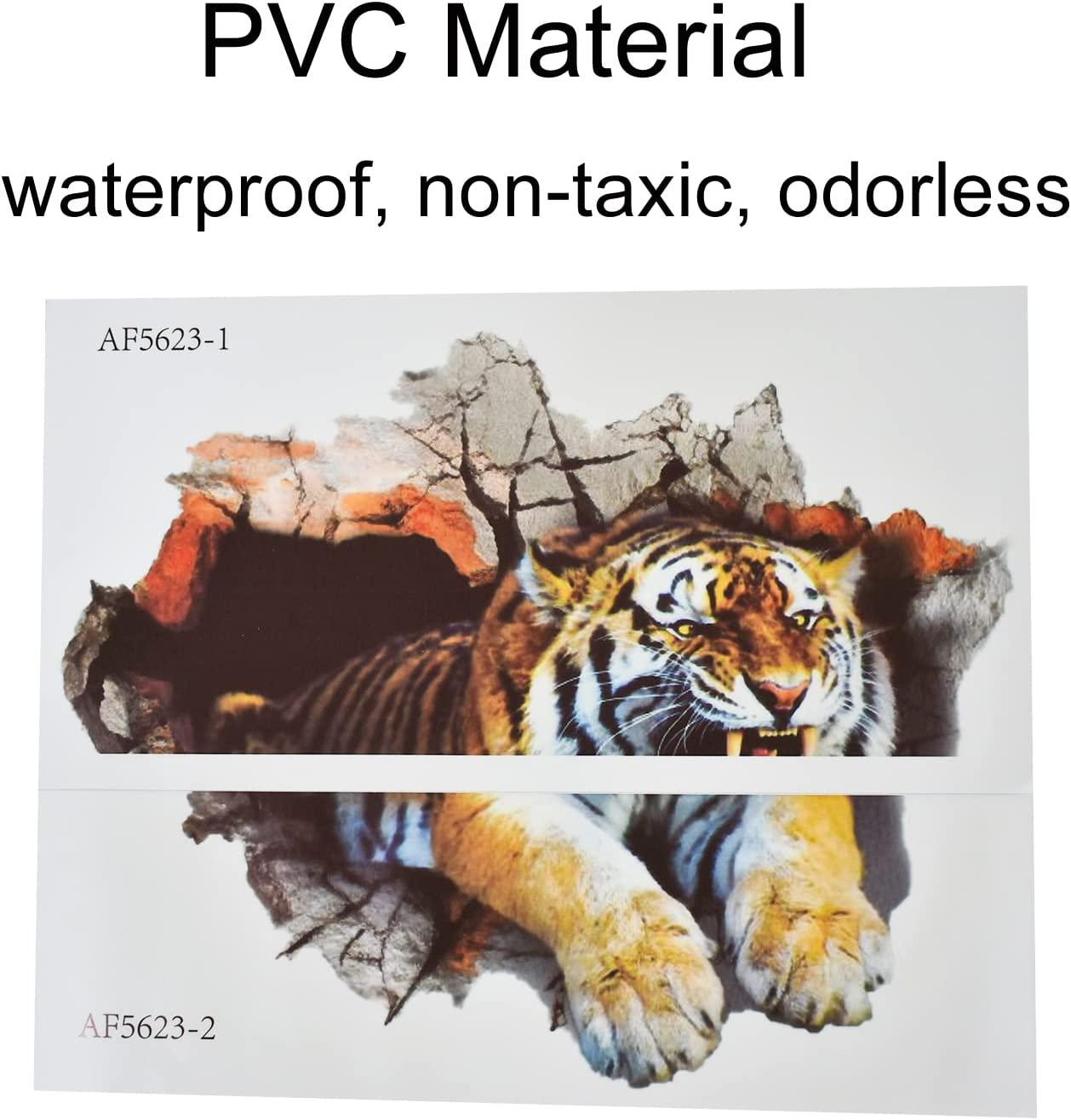 3D Tiger Wall Decal Smashed Wild Animal Wall Sticker 23.62X23.62Inch Removable Self-Adhesive Vinyl Jungle Animal Wall Mural for Nursery Playroom Kids Room Bedroom Wall Decors