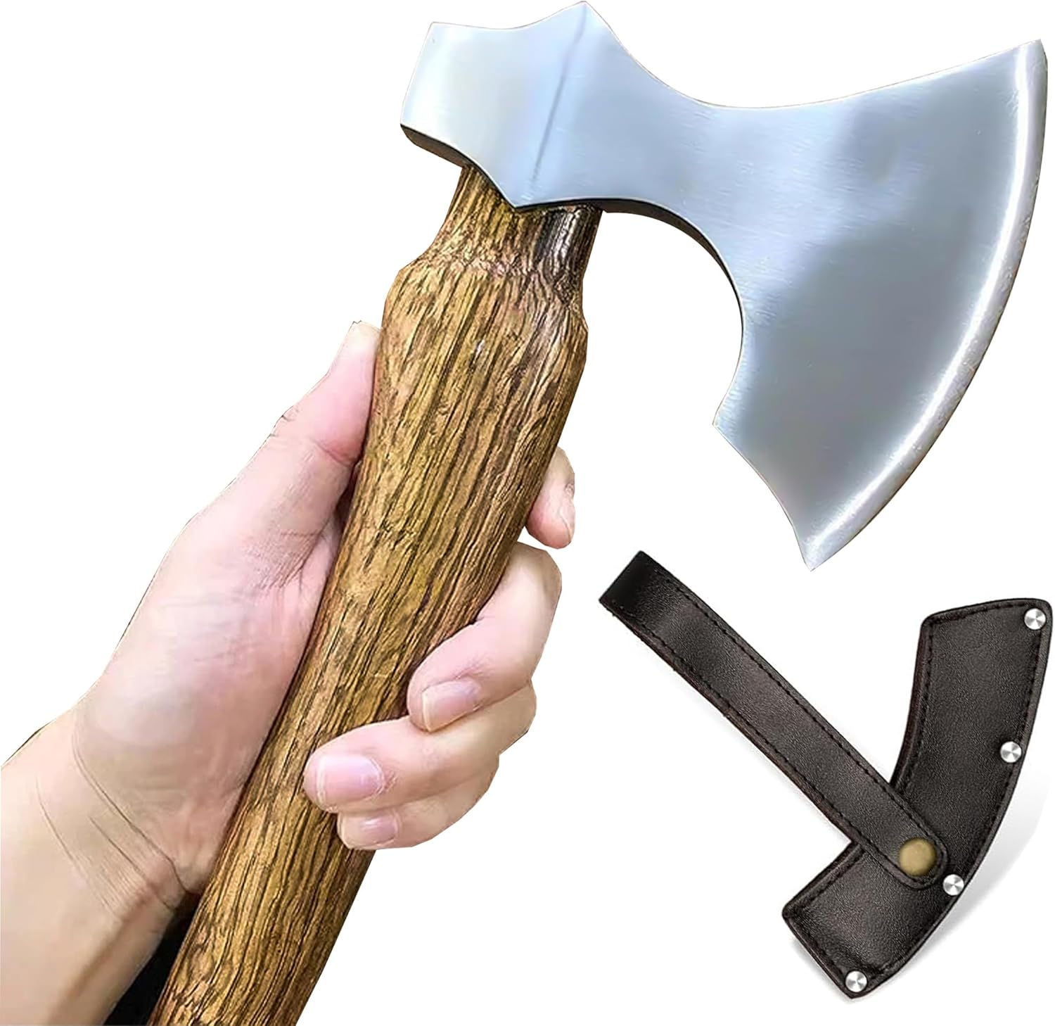 Wood Axe Small Outdoor Camp Hatchet for Splitting and Kindling, Hand-Forged with Sheath High Carbon Steel Garden Camping Tools Survival Chopping Forged Viking Axe with Beech Handle image number 2