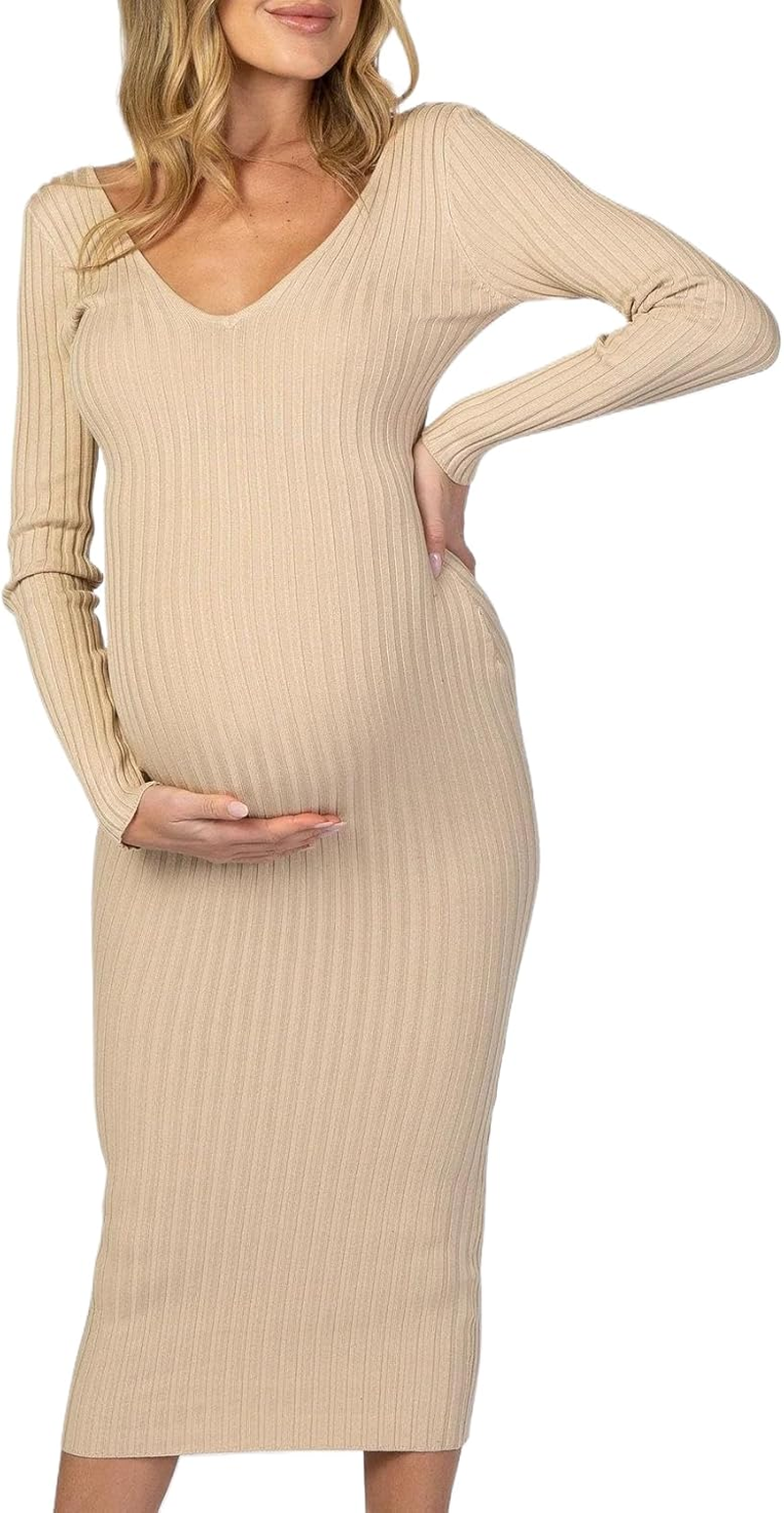 Maternity Dress Sexy Slim V-Neck Long Sleeve image number 3