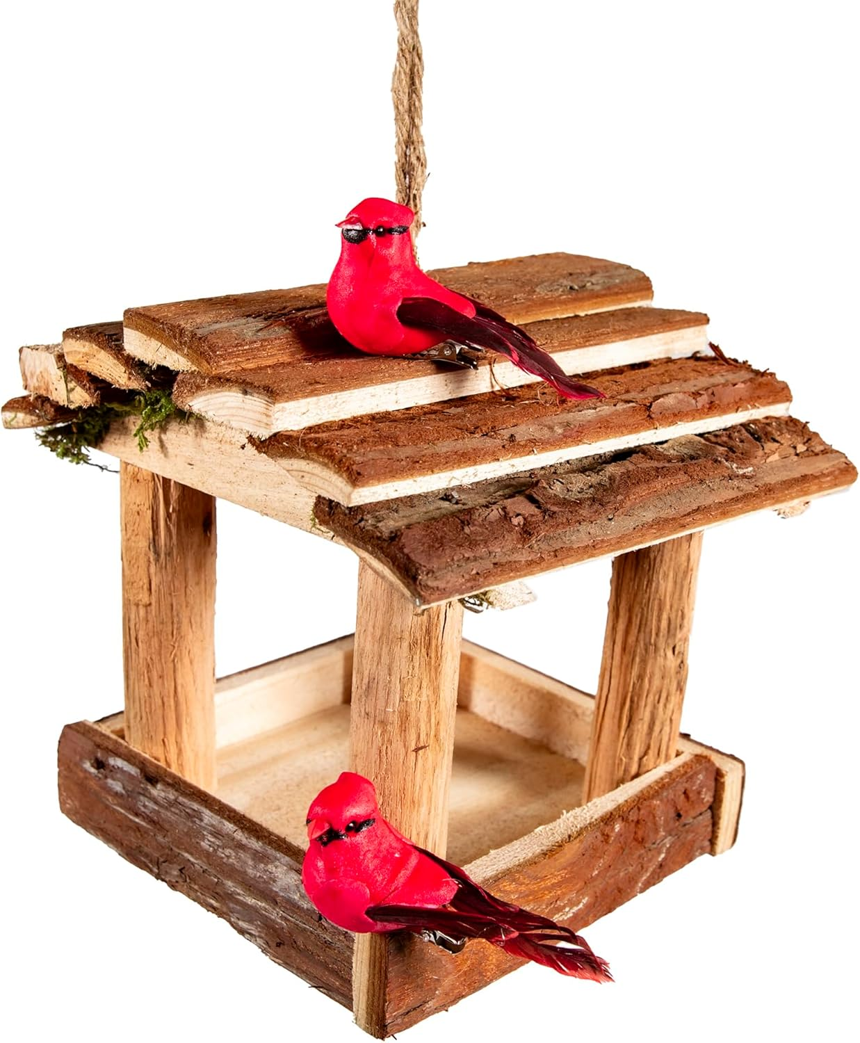 Handmade Wooden Outdoor Balcony Bird Feeder, 7-Inch, Wild Bird, Ranch Patio Yard Tree Hanging