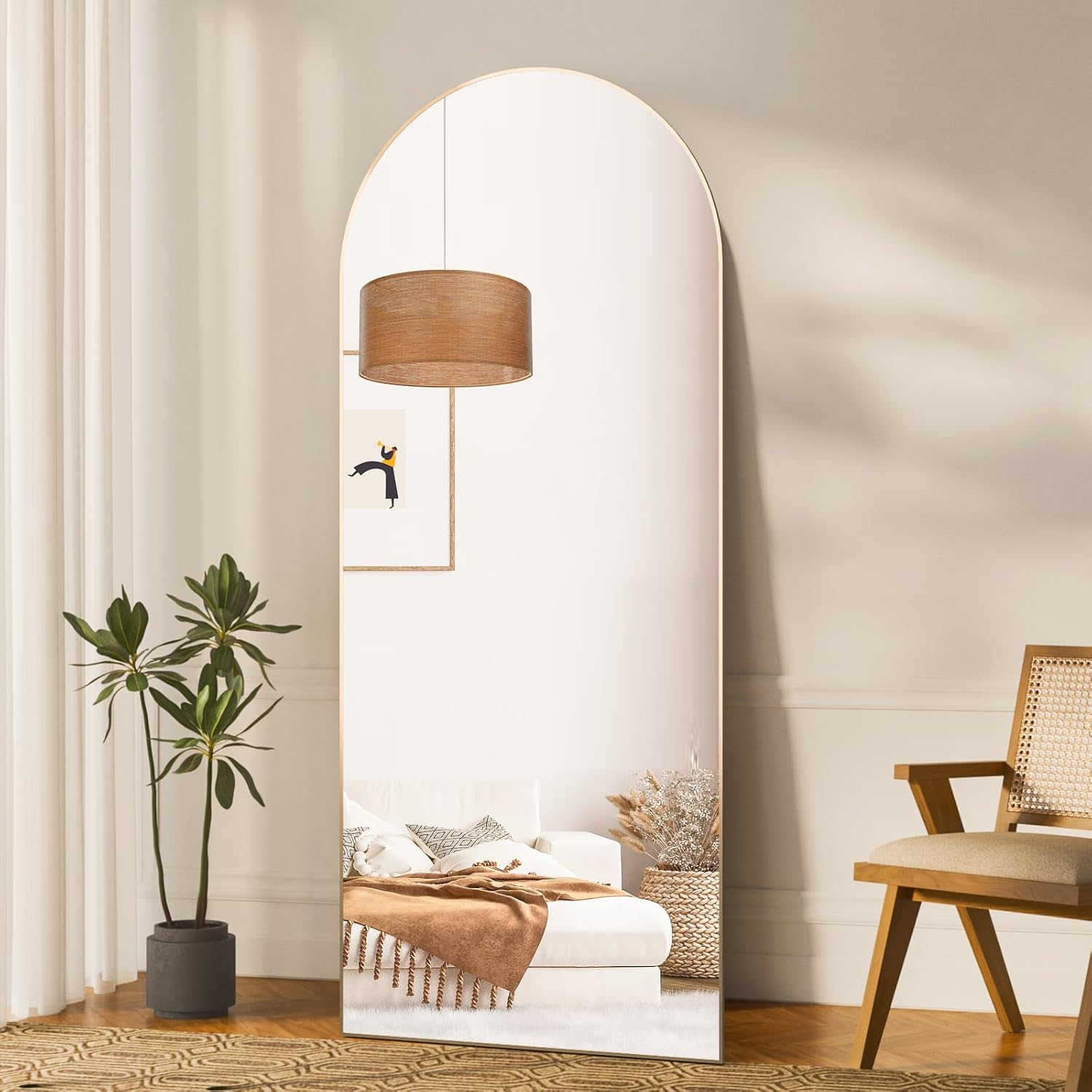 CASSILANDO Arched Full Length Mirror 165 &times; 60Cm, Floor Big Standing Mirror, against Wall for Bedroom,Dressing and Wall-Mounted Thin Frame Mirror, Gold image number 4
