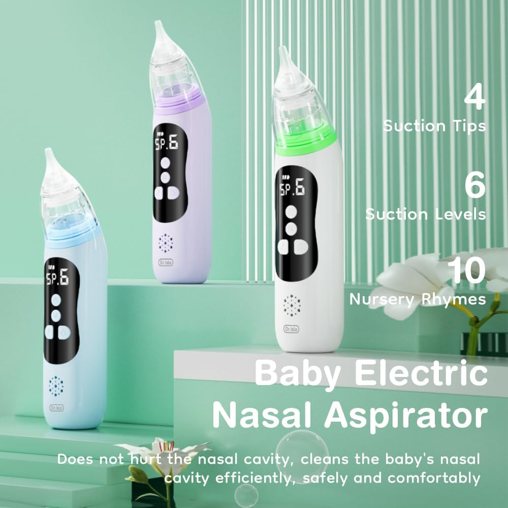 Henkion Baby Nasal Aspirator - Electric Nose Sucker for Baby - Auto Snot & Nose Cleaner Kit with 4 Silicone Tips, Carry Bag & Cleaning Kit, 6 Suction Levels, Music & Light Soothing Function, Blue image number 3