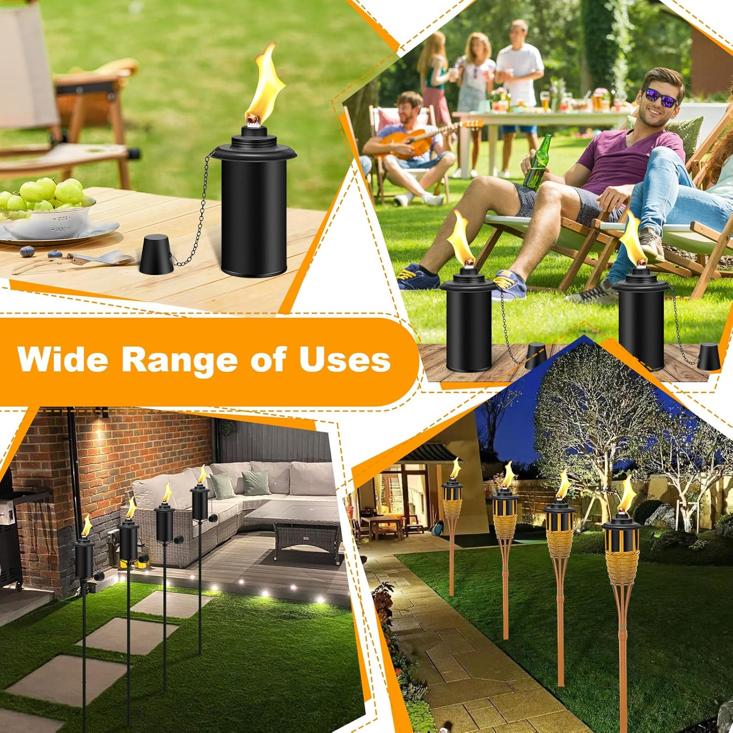 Fan-Torches 4 Pack Torch Canisters,16Oz Replacement Torch Refillable Canisters with Wicks,Caps, Outdoor Citronella Fuel Torch Canister for Luau Party, DIY Garden Decor. image number 1