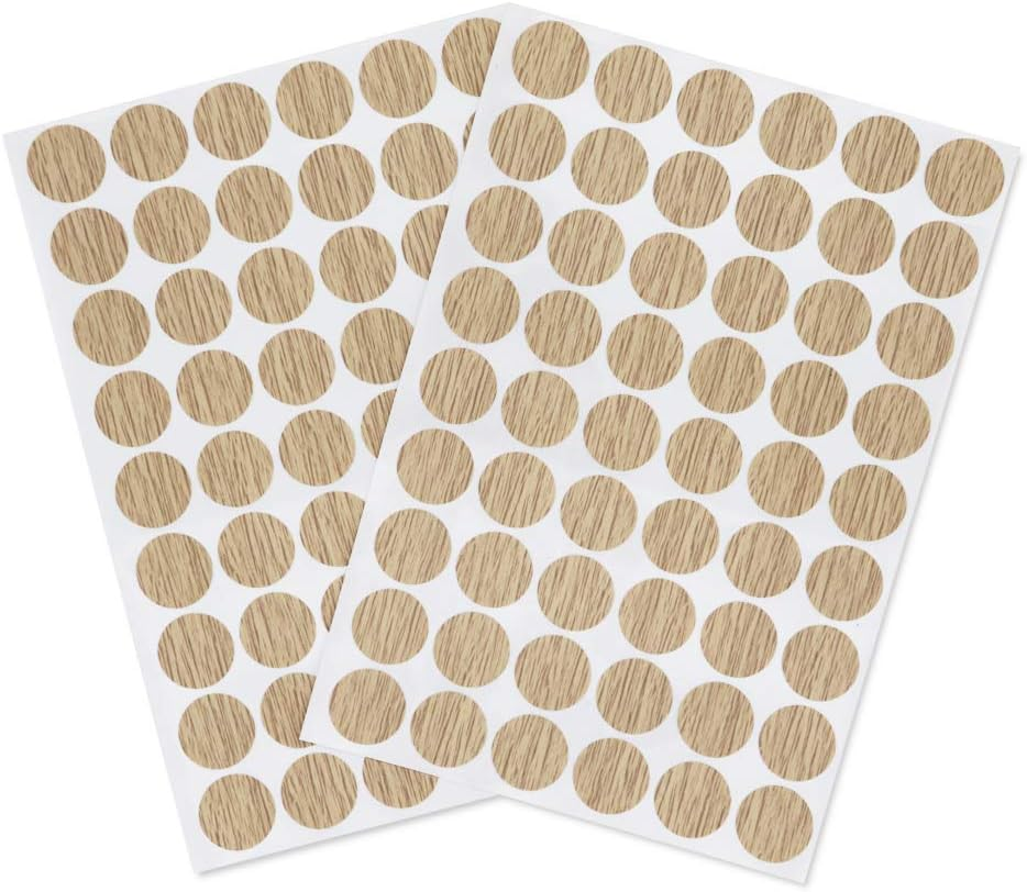 Self-Adhesive Screw Hole Stickers PVC Cover Caps Dustproof for Wooden Furniture Cabinet 21Mm 2 Sheets/108 Pcs Deep Oak