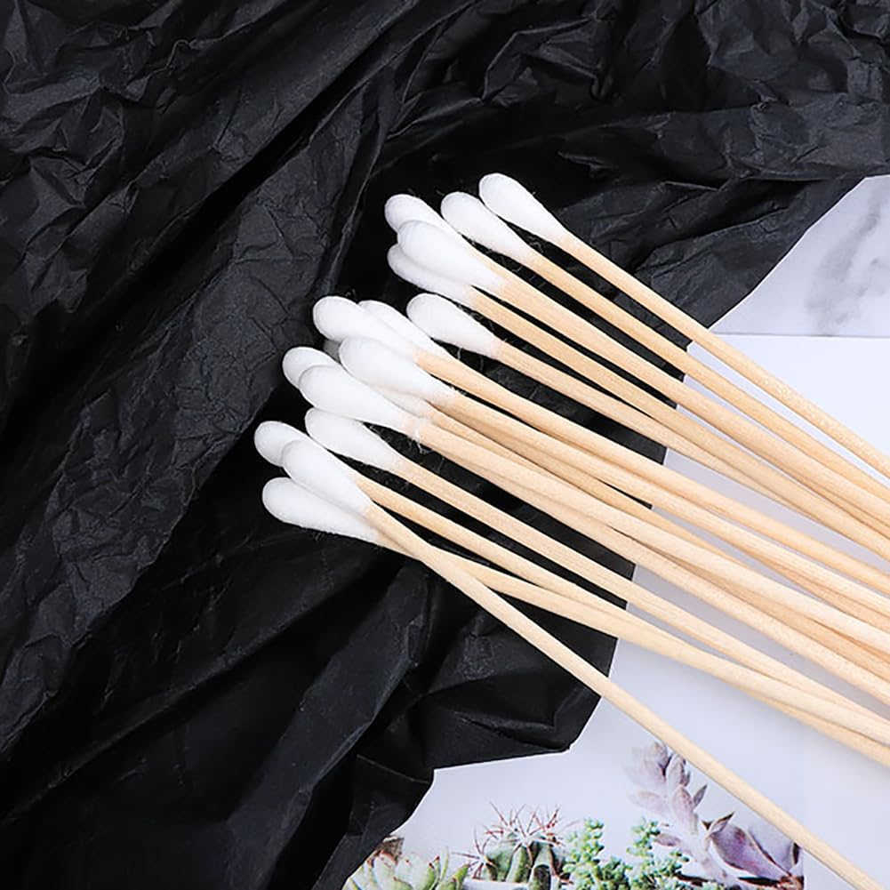 GSHLLO 400 Pcs 15Cm Long Cotton Swabs Wood Cotton Buds Wooden Stick Cotton Swabs Cotton Tip Makeup Applicators Make up Cotton Tipped Swabs Ear Cleaning Cotton Swabs