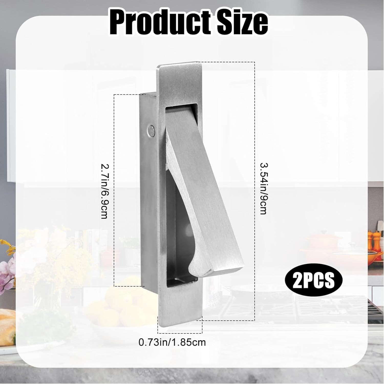 2 Pcs Pocket Door Pull Handle,Flush Mount Door Pull,Hidden Pocket Door Hardware Mount Recessed Drawer Pulls for Sliding Door Closet Cabinet Bathroom,304 Stainless Steel (Silver) - Silver image number 5