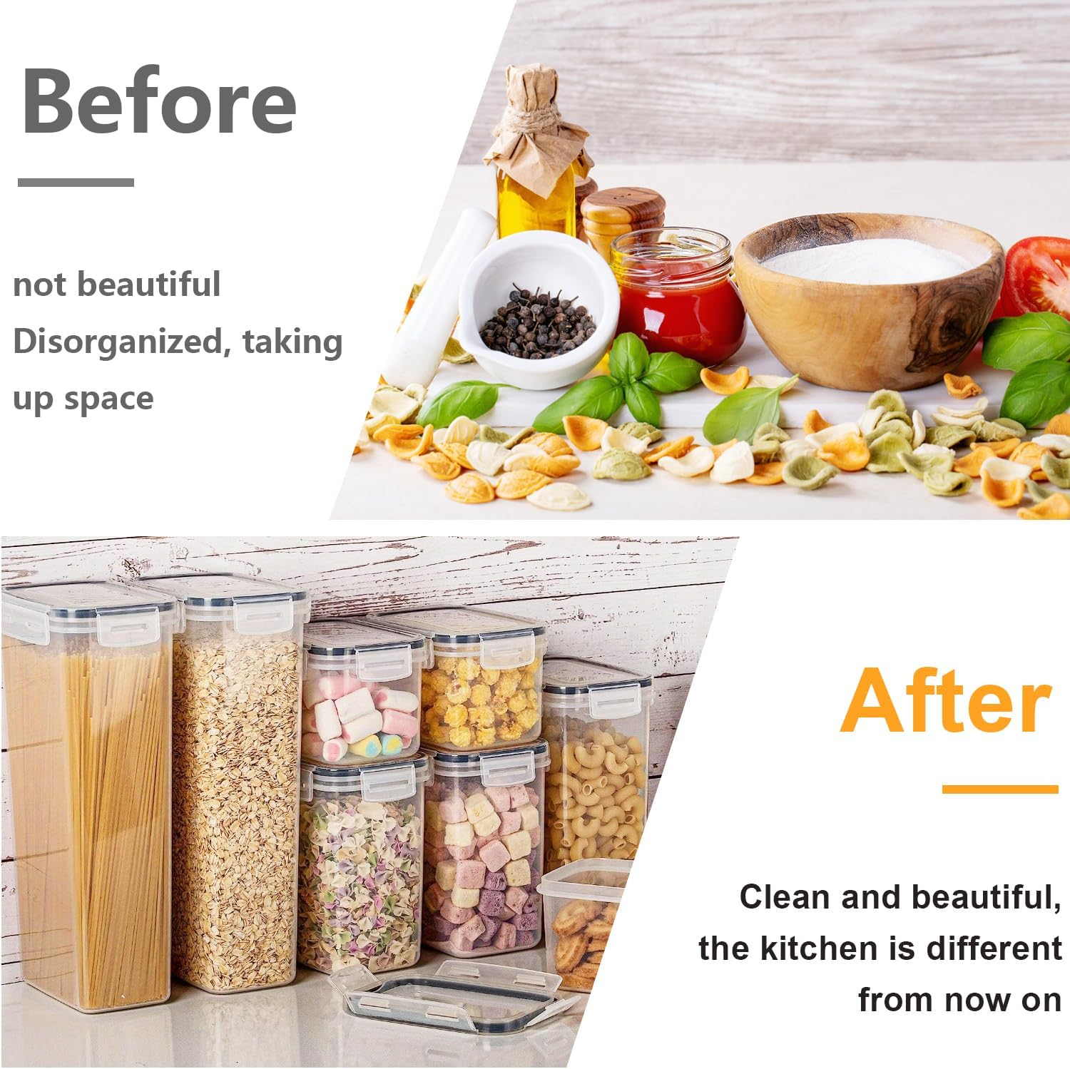 14 Pack Airtight Food Storage Containers for Pantry Organization Canisters for Cereal Dry Food Flour and Sugar Plastic Kitchen Organizers and Storage Kitchen Pantry Storage Containers,Bpa Free image number 4