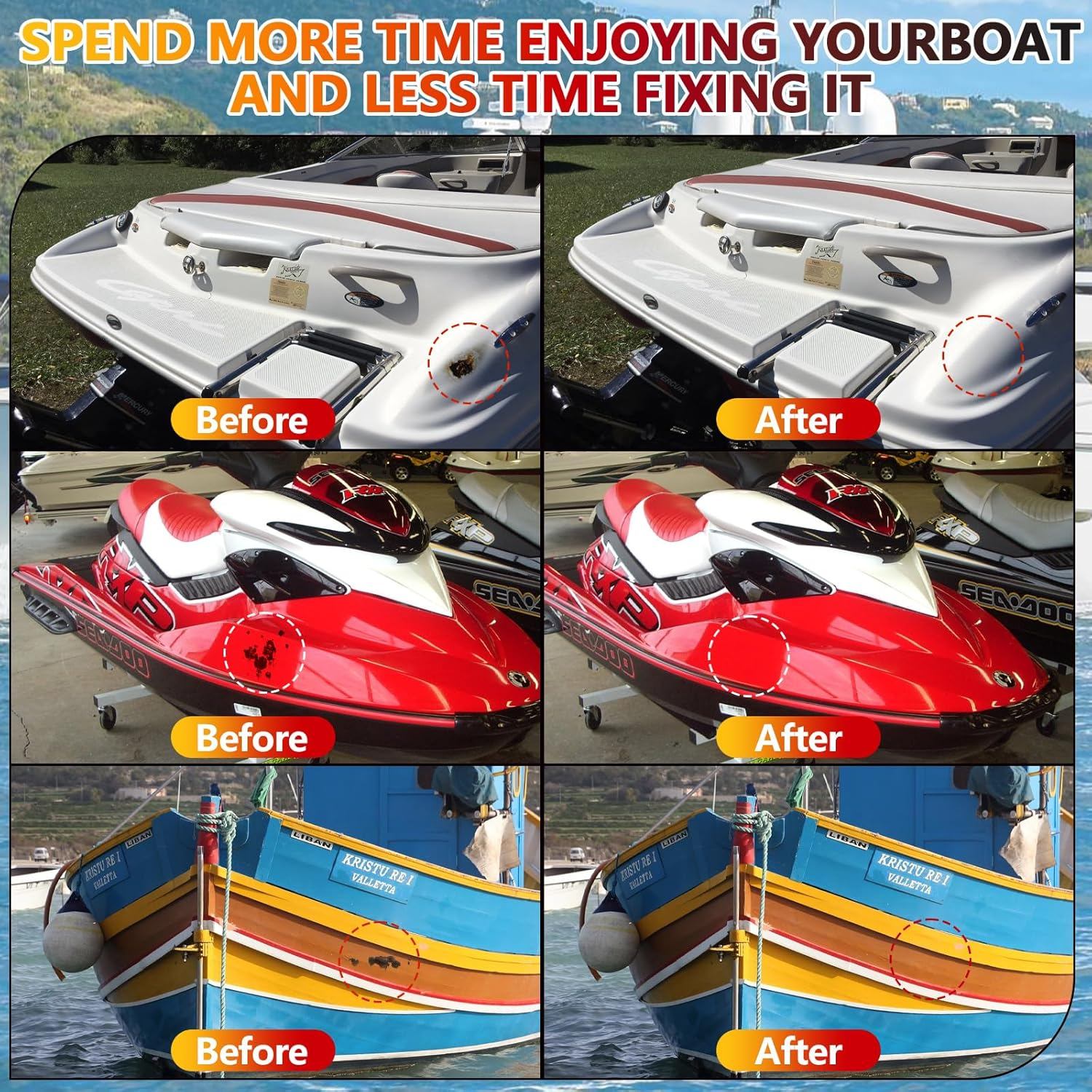 Marine Fiberglass Repair Kit for Boats, Gel Coat Repair Kit for Boats, Fiberglass Boat Repair Kit, Epoxy Filler for Fiberglass Boats, Fiberglass Kit Fix Holes Chips Pits and Deep Cracks (Color Match) image number 4