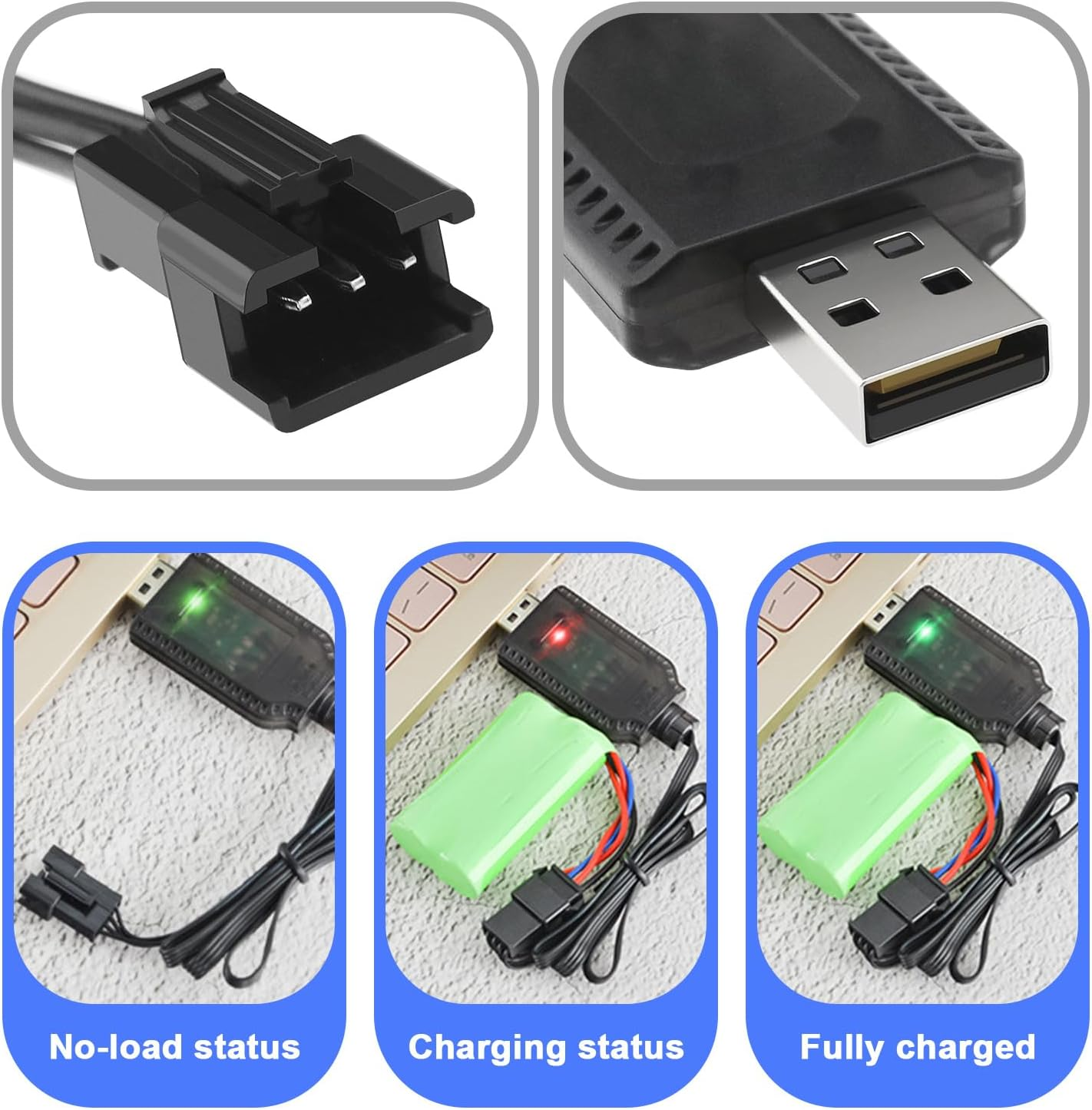 Emsea 2Pcs SM-3P to USB Charging Cable Lipo Battery USB Charging Cable with SM-3P Plug Accessories for Car Models Remote Control Toys Lighting Security Facilities image number 4