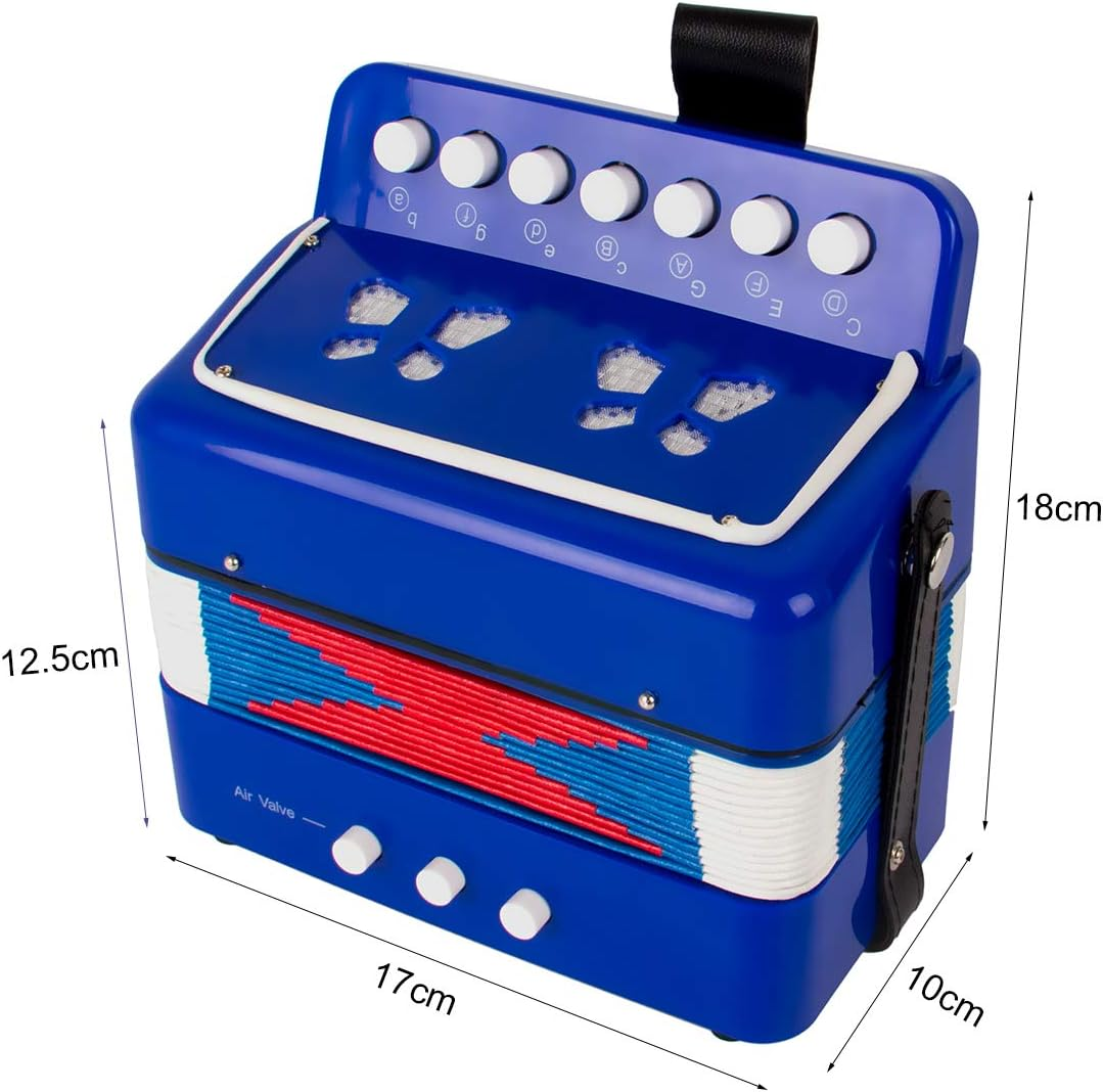 Button Accordion, Horse 10 Keys Control Kids Accordion Musical Instruments for Kids Children Beginners Lightweight and Environmentally-Friendly (Blue) - Blue image number 2