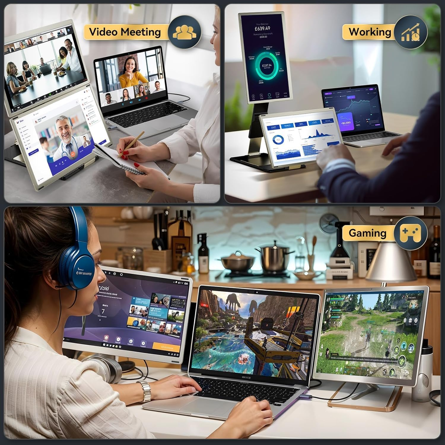 Teamgee 15.6&rdquo; Laptop Screen Extender, 120% Srgb FHD 1080P Detachable Triple Monitor with 235&deg; Rotation & Kickstand, Plug & Play, Portable Monitor for 13-17&rdquo; Laptops (Mac/Windows/Android) image number 6