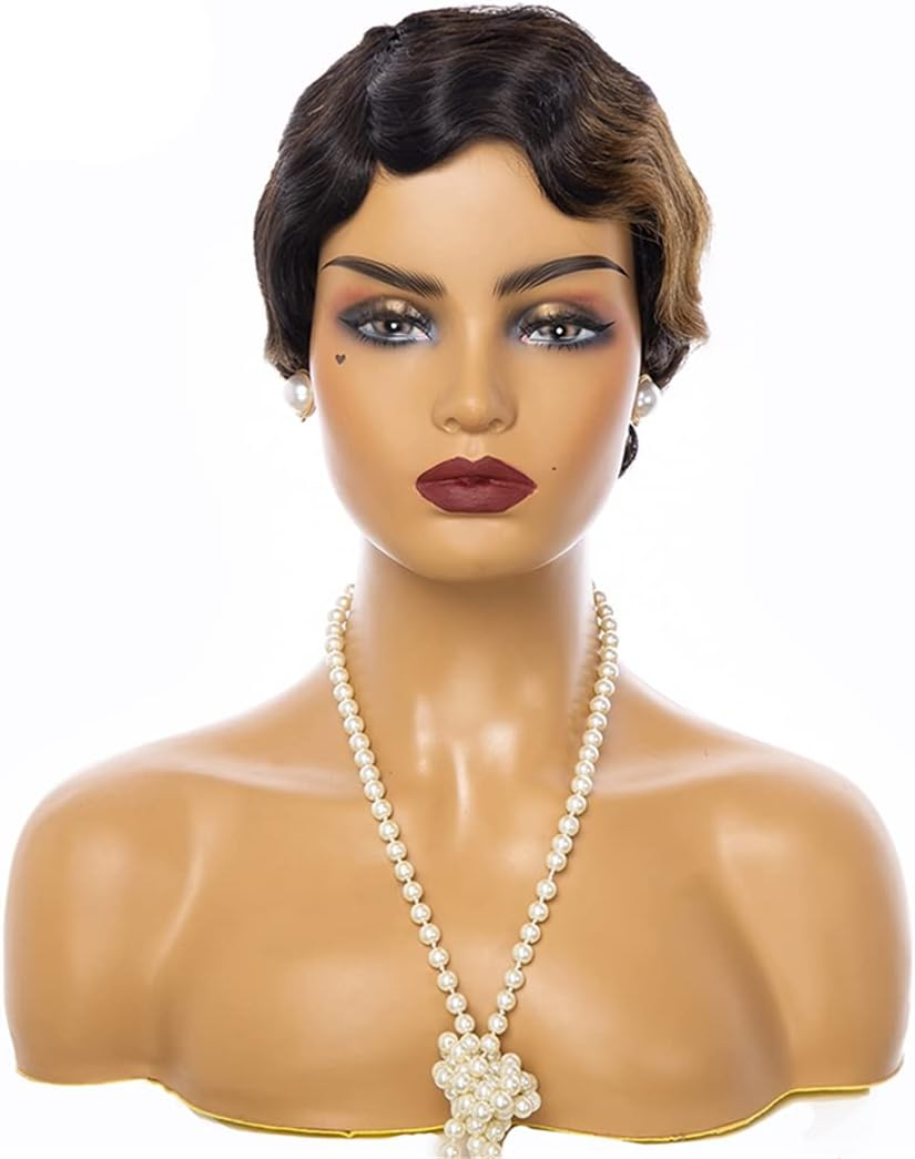 Synthetic Short Hair Wig Brazilian Hair Full Machine Made Short Wigs for Black Woman Finger Wave Wigs XSX-0066 1 PC image number 3