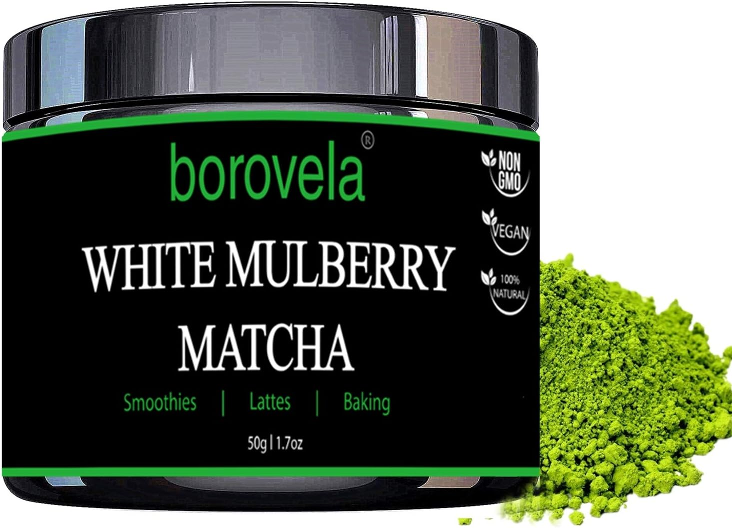 Japanese White Mulberry Leaf Matcha Style Powder - Green Superfood - Caffeine Free - Natural Green Coloring 100G Bag image number 1