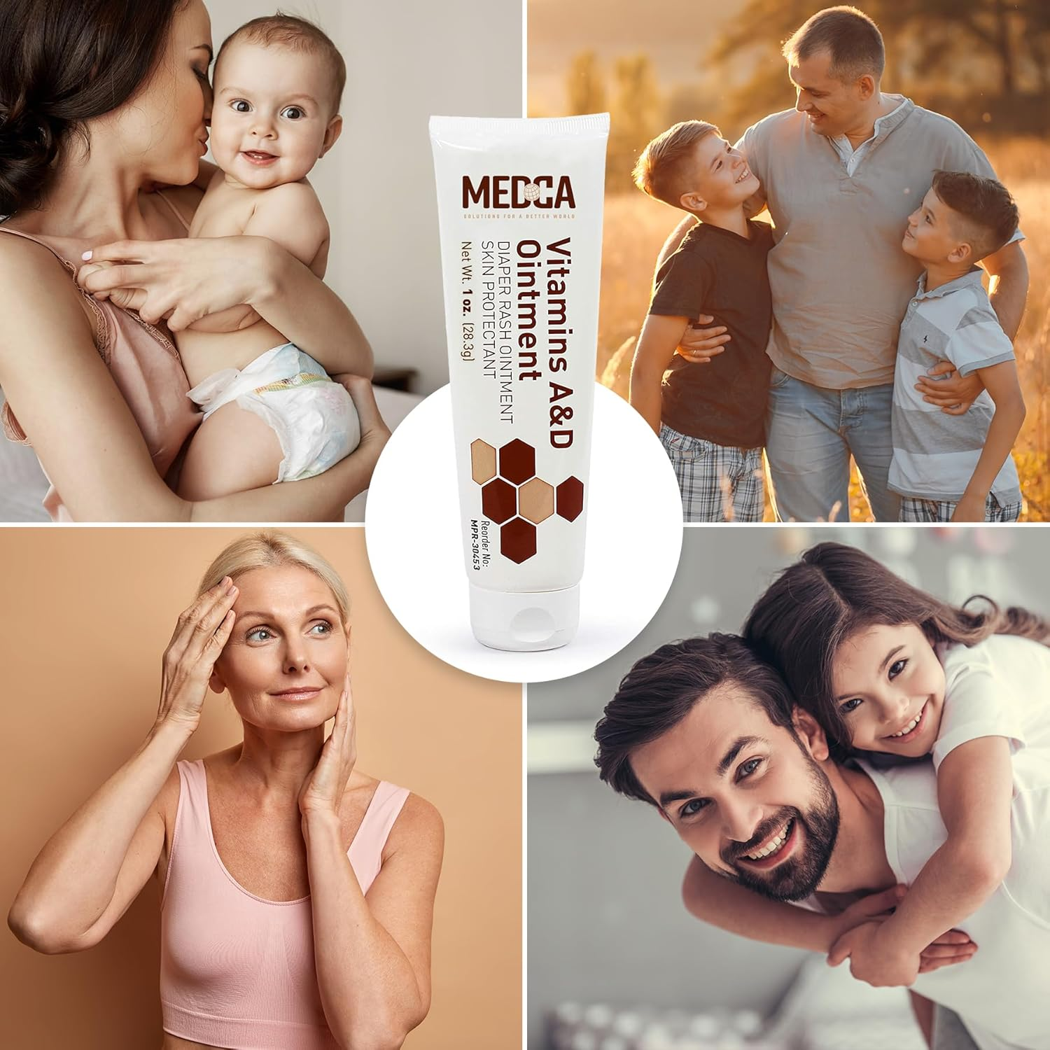 Medca Vitamin a & D Diaper Rash Ointment- Protectant Cream for Sensitive Baby Skin - Lanolin & Petrolatum Formula, Dry-Cracked Hands/Feet/Face Skin, 1Oz Tube, Pack of 6 image number 1