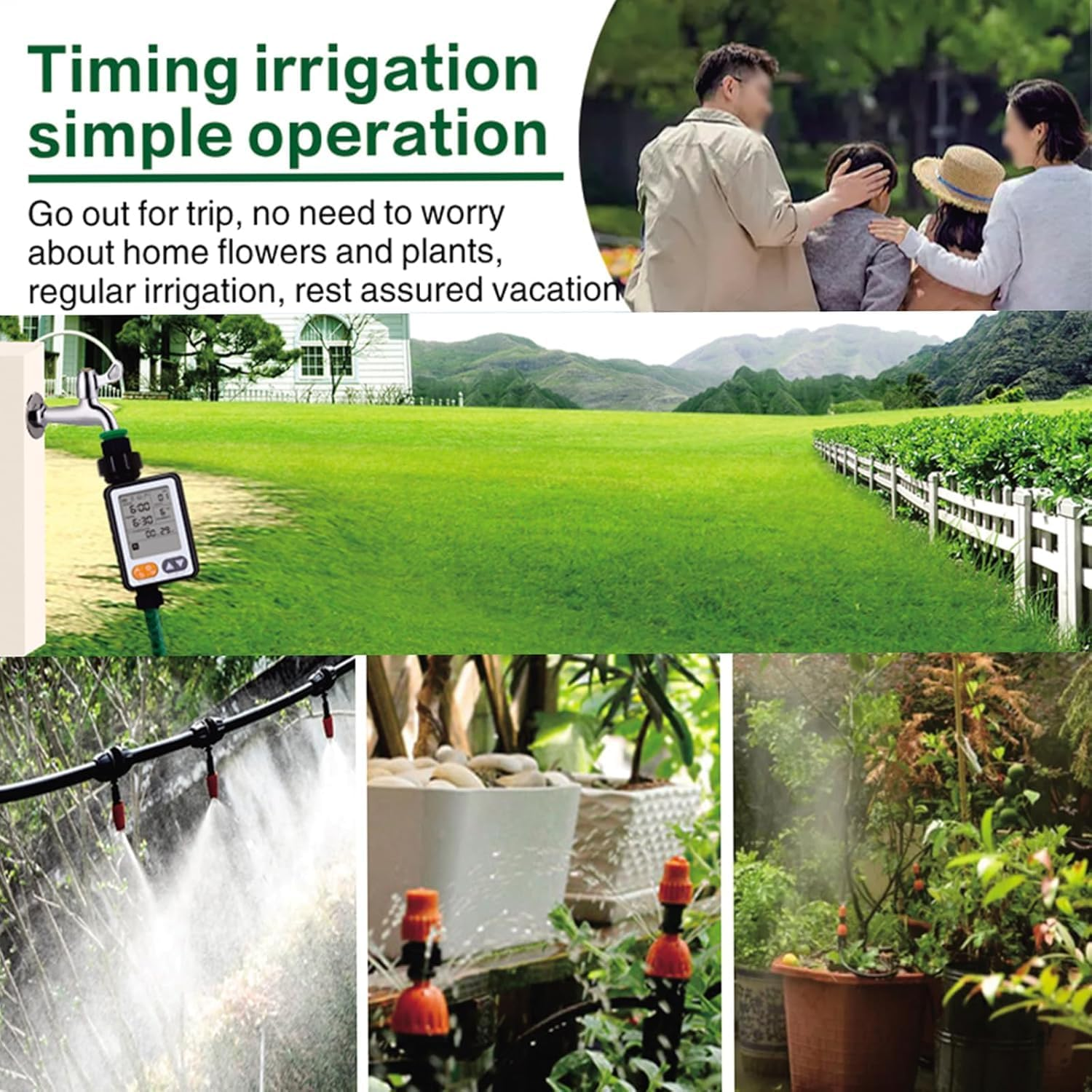 Digital Water Timer, Sprinkler Timer Programmable, Garden Hose Timers for Watering Large LCD Display, Manual Irrigation Mode, IP65 Waterproof Lawn Patio Farm (HUA102) image number 2
