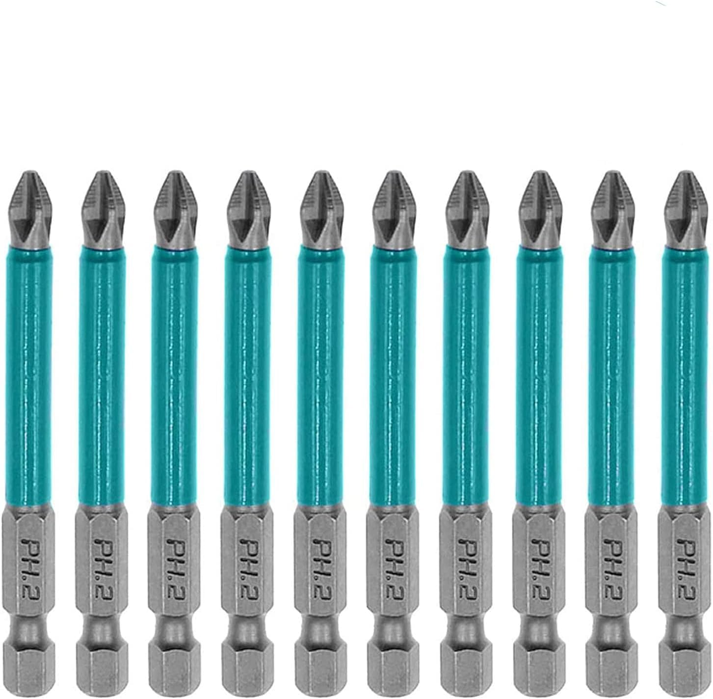 KEWAYO 10Pcs Magnetic Phillips Head Screwdriver Bit Set, PH2, 1/4 Inch Hex Shank, Anti-Slip, 70Mm Length image number 4