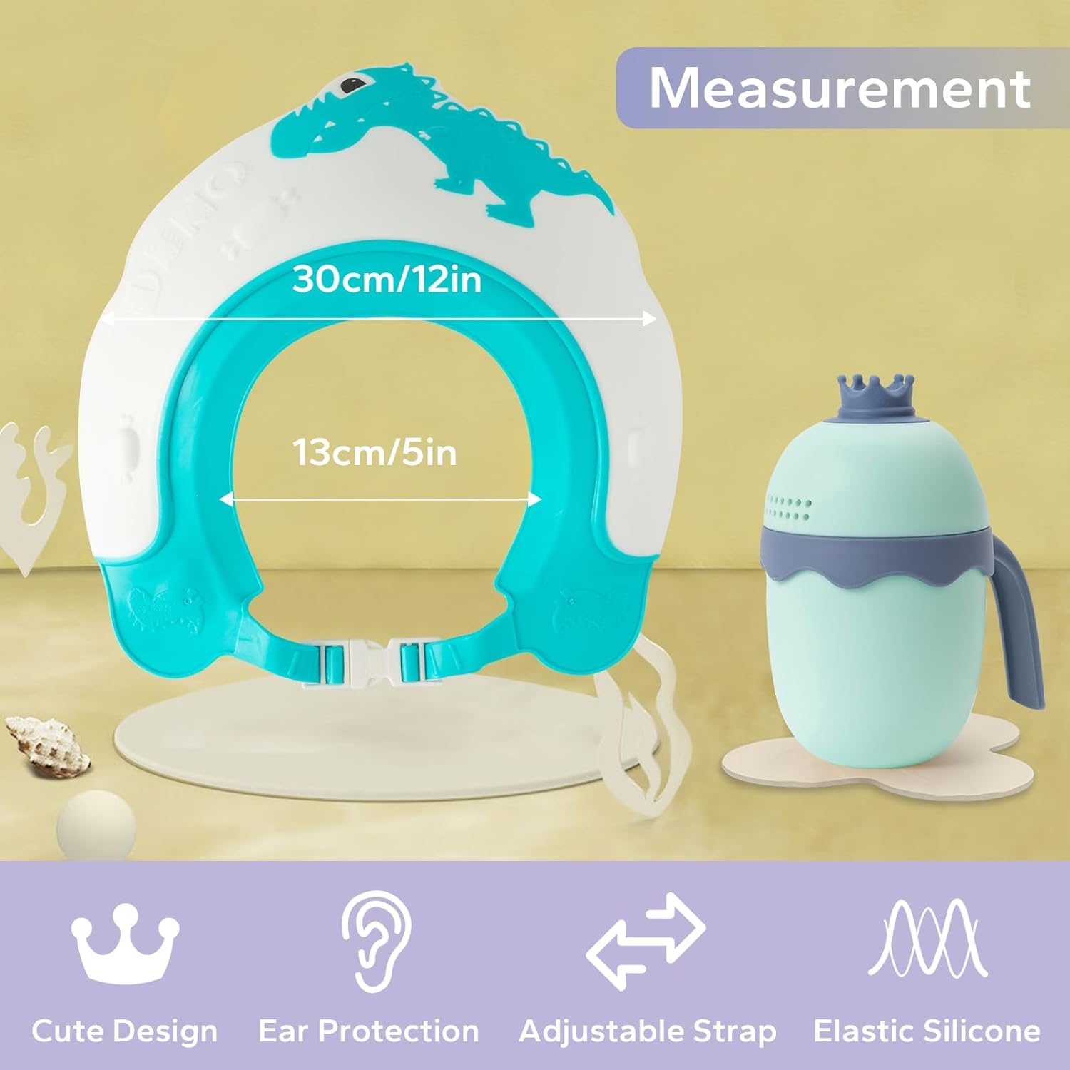 FUNUPUP Baby Shower Cap for Kids with Bath Rinse Cup, Adjustable Toddler Hair Washing Shield Hat Baby Bath Visor Shampoo Hat for Toddlers 6M-9T（Dinosaur Blue) image number 6