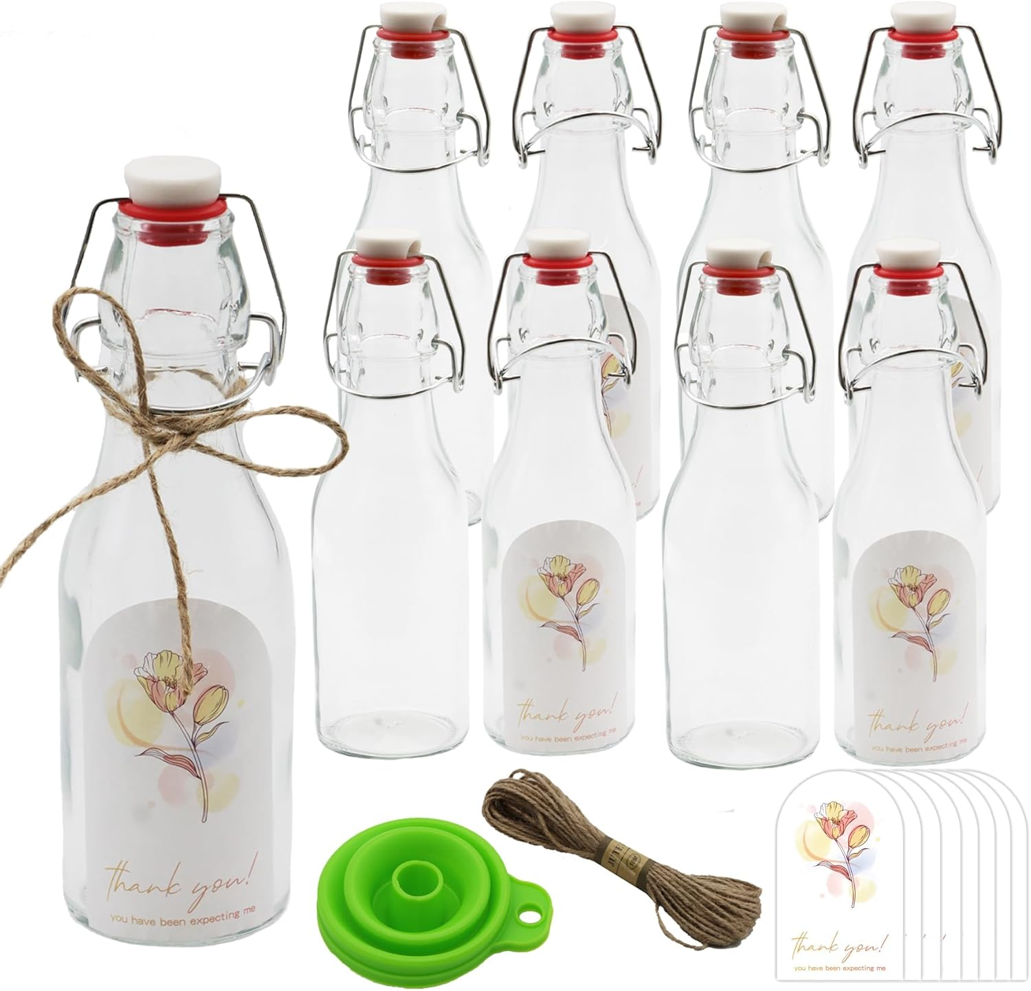 8 Pcs 8 Oz Swing Top Glass Bottles with Flip Airtight Lids Stickers Caps Funnel Rope Labels for Vanilla Extract, Home Brewing, Kombucha, Beer, Oil, Vinegar, Kefir, Limoncello, DIY Gifts & Presents image number 1