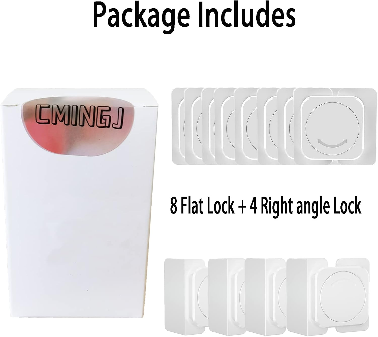 Cabinet Locks(12-Pack) for Babies, Kids and Toddlers Proofing Cabinet Child, Baby Locks Suitable for Cabinets, Drawer and Refrigerator with Easy Installation (White) (8 Flat Lock + 4 Right Angle Lock)