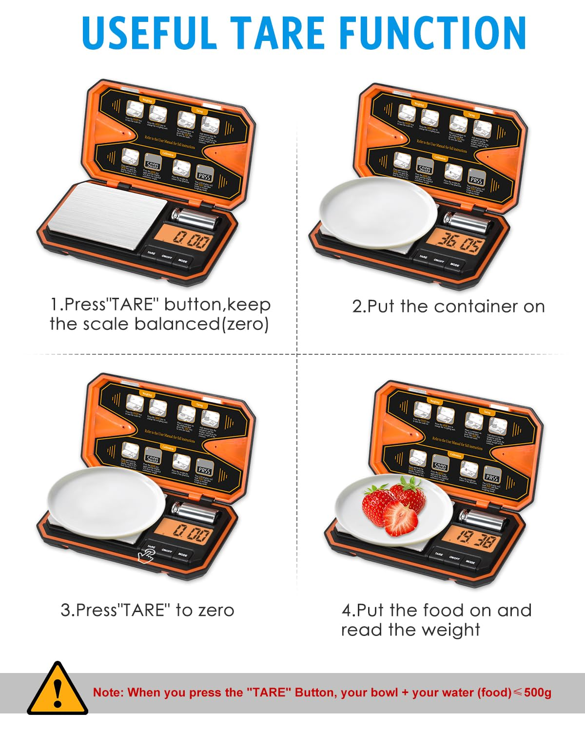 AMIR Digital Pocket Scale, High-Precision 500G X 0.01G Mini Gram Scale with LCD Display, Digital Food Scale with Tare Function, 6 Unit Conversion for Food, Jewelry, Coins, Coffee image number 5