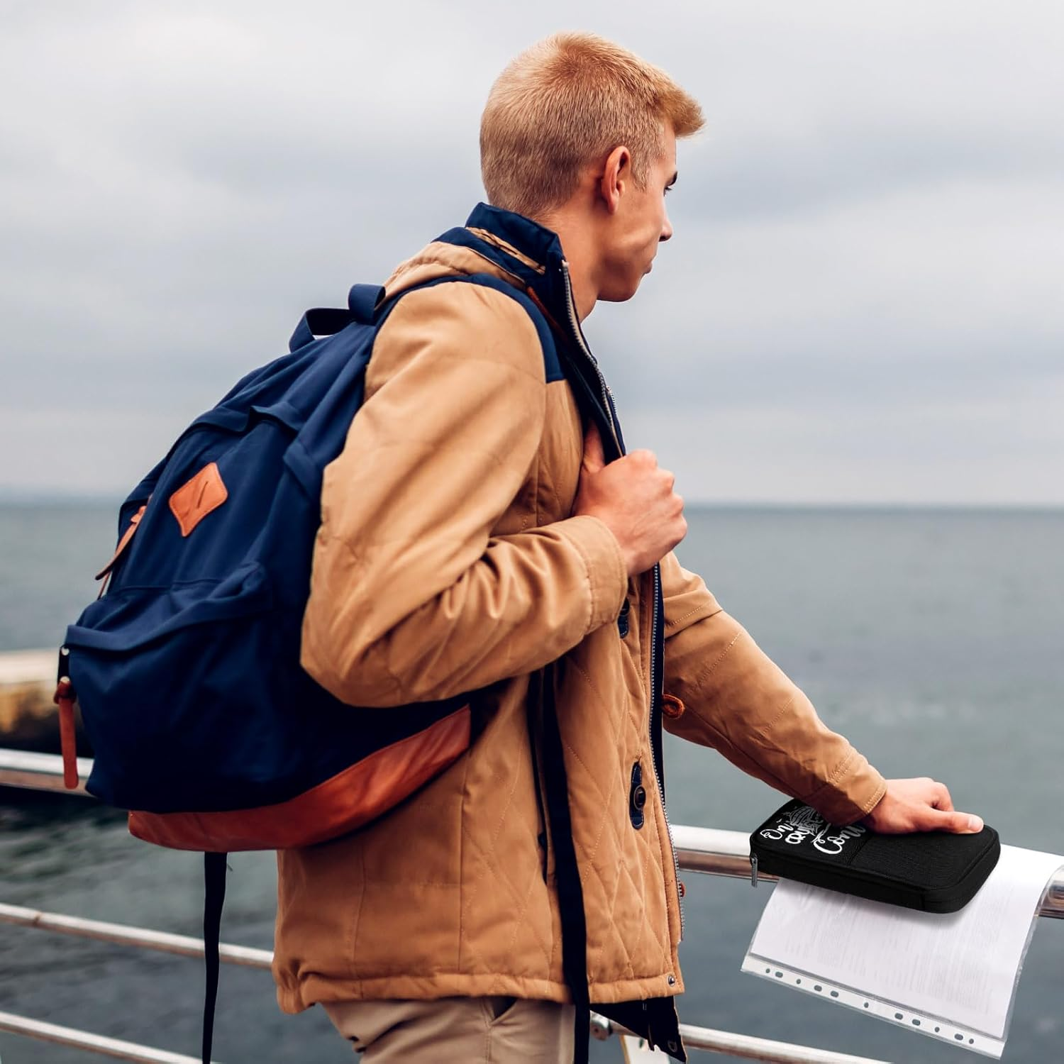 Sadnyy 2 Pcs Passport Holder Travel Cruise Essentials Family Document Organizer Waterproof Passport Wallet Holders Bag Zippered for Women Men, Black image number 2