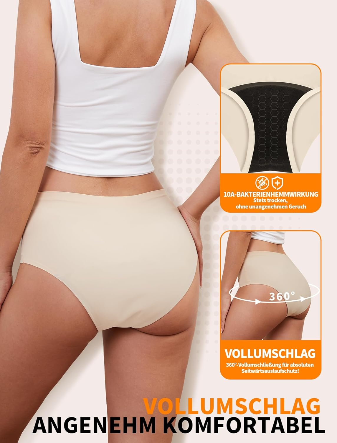 Posefree Period Underwear Heavy Bleeding 40 Ml Women'S Period Briefs Absorbency Breathable Comfortable Pack of 3 Size S-XXL image number 6