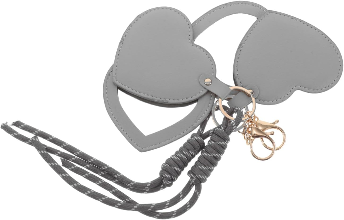 BELLIFFY 2Pcs Heart-Shaped Compact Mirrors with Rotation Portable Mini Pocket Makeup Mirrors with Stylish Wristlet Keychain Travel Purse Accessories for Women Lightweight and Gray Design