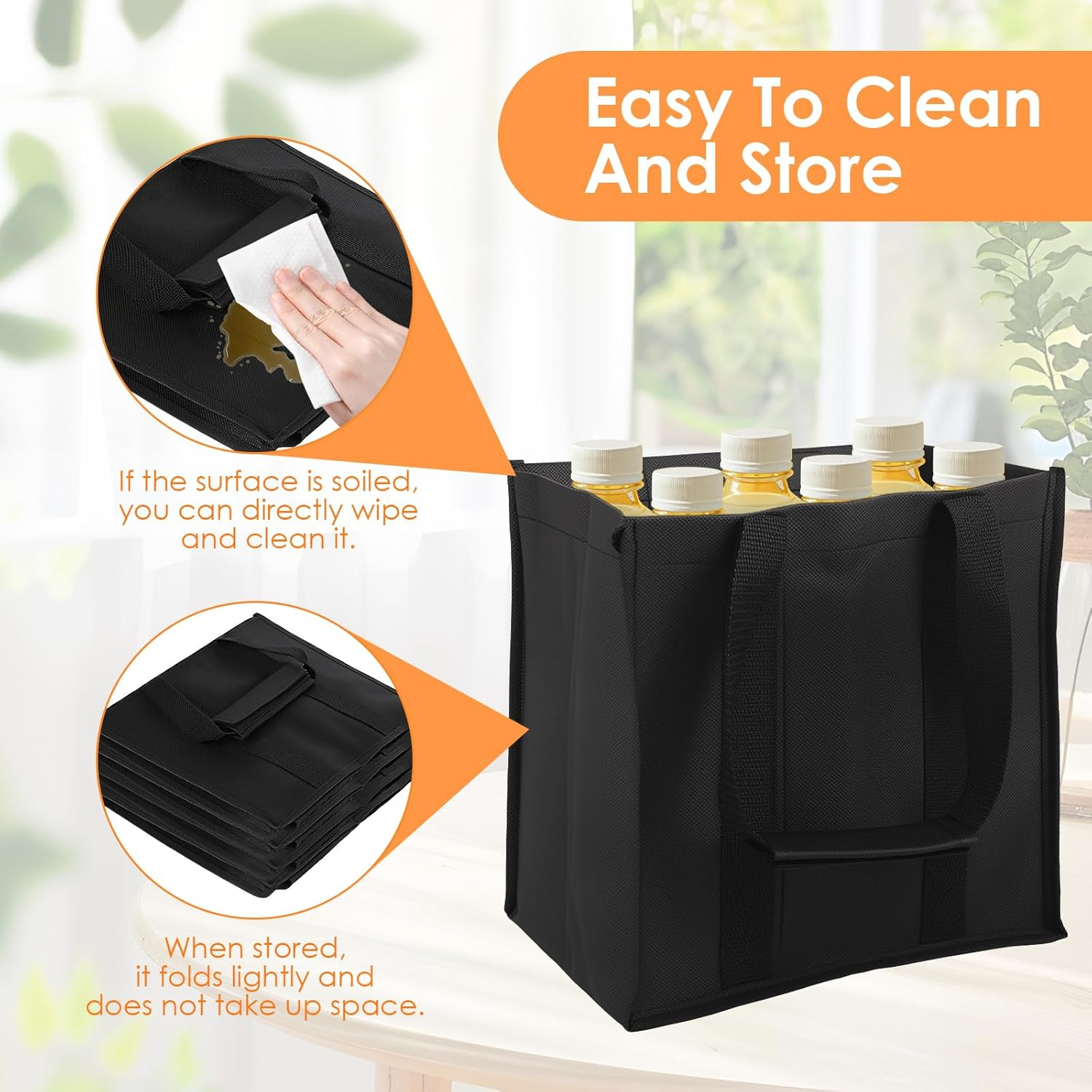 4 Pcs Wine Tote Bag, Reusable Nonwoven Wine Foldable Bottle Carrier Tote, with Sturdy Handle and Divider, Portable Wine Case, for Party Picnic Camping Traveling (6 Compartments) - 9 Compartments image number 3