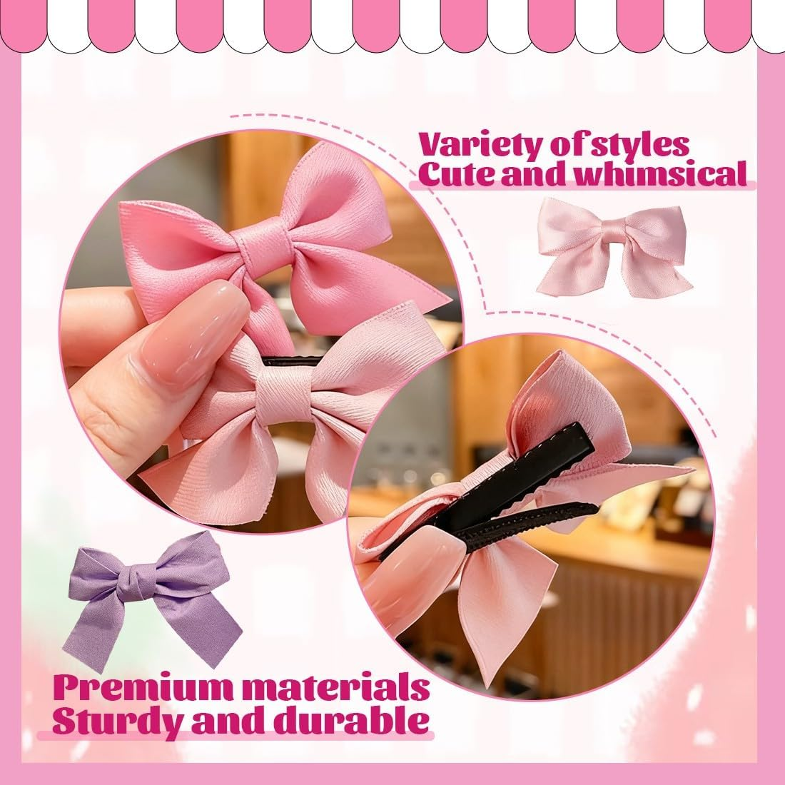 TEOZBLU 4 Pairs of Bows Hair Clips, Red Bow Hair, Hair Clip Hair Bows Girls, Hair Accessories, Women, Non-Slip Crocodile Hair Clips, for Wedding, Birthday (Red/Pink/Blue/Purple) image number 4