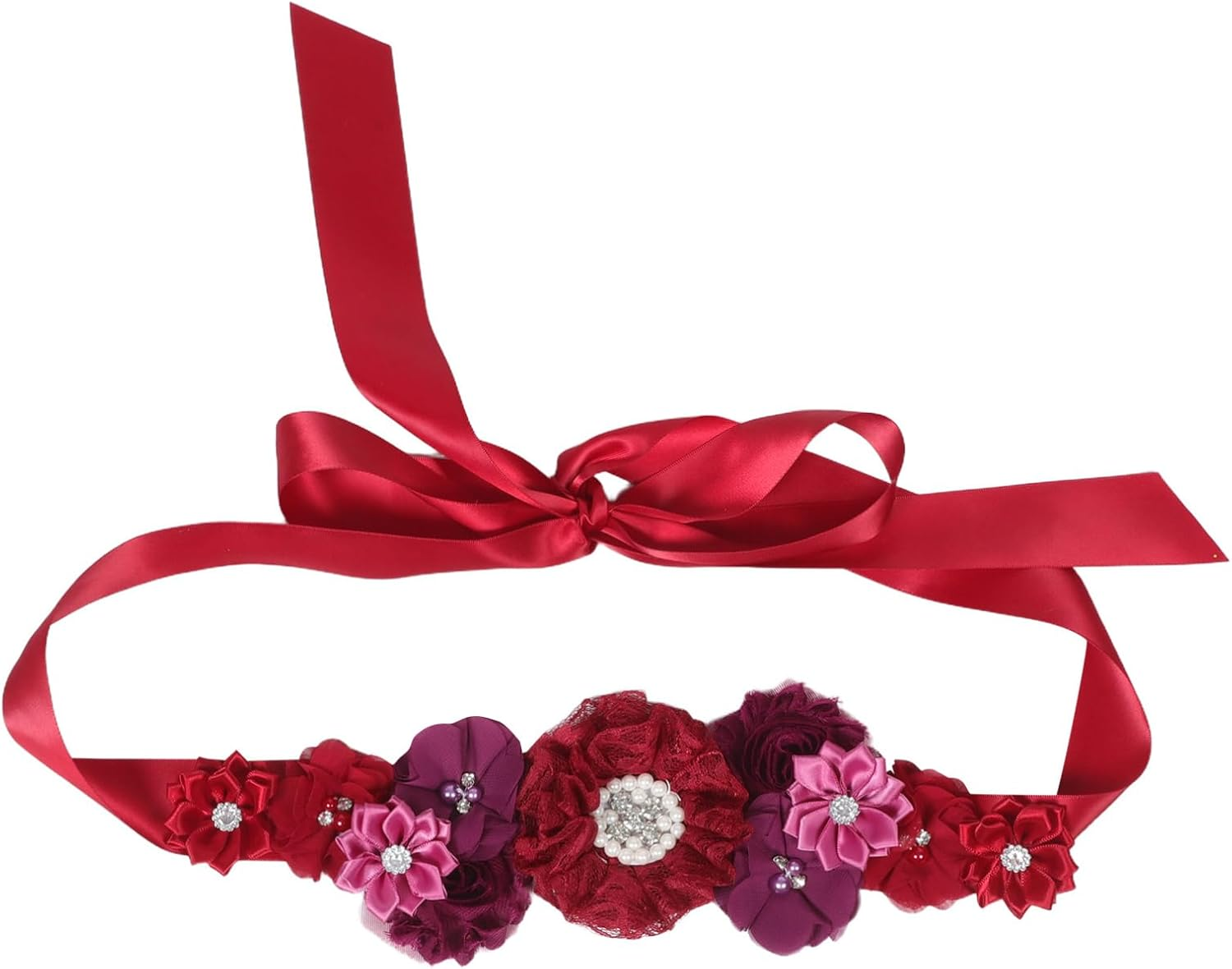 VANZACK Floral Maternity Sash Belt: Bridal Satin Ribbon Belly Band Pregnancy Flower Sash for Wedding Pregnant Baby Shower Party Photoshoot image number 3