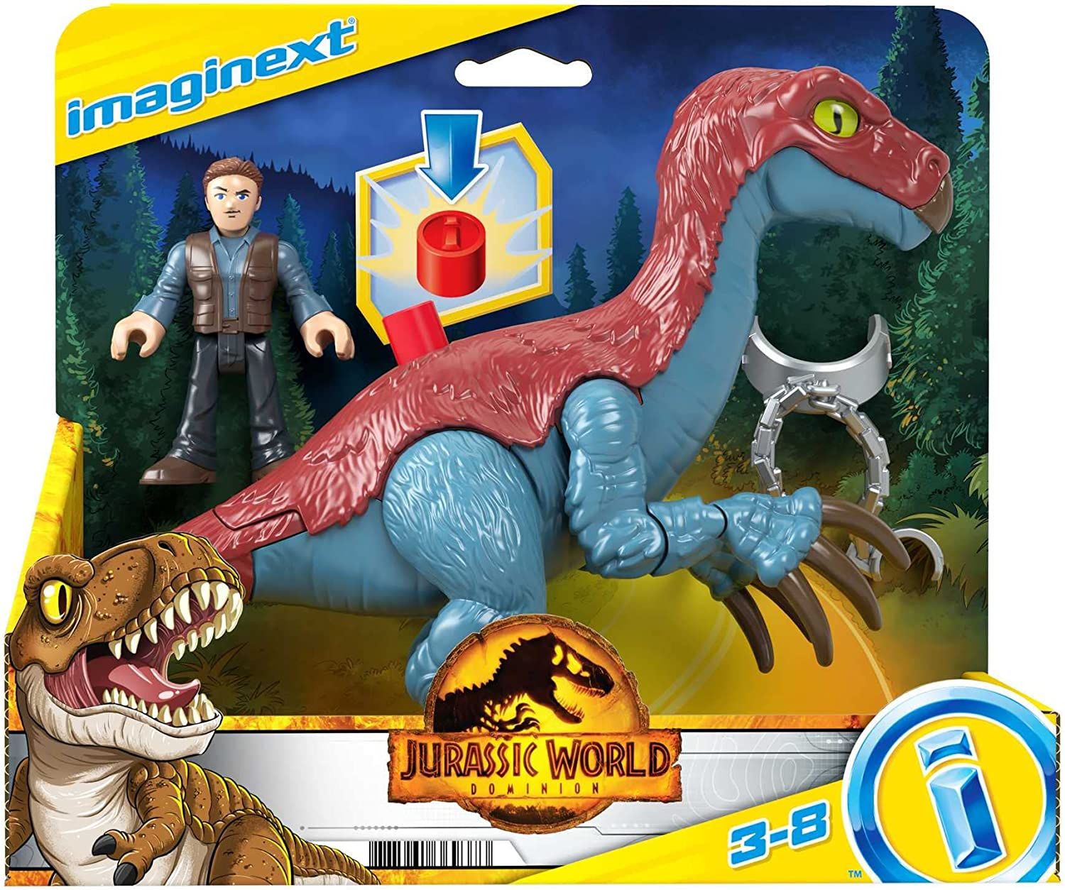Fisher-Price Imaginext Jurassic World Dominion Therizinosaurus Dinosaur & Owen Grady 3-Piece Poseable Figure Set for Preschool Kids Ages 3 and Up image number 3