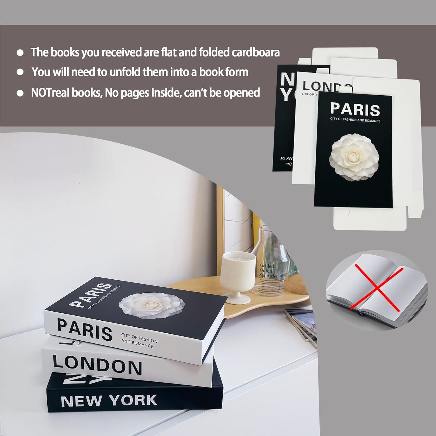 UPAUS Decorative Books for Home D&eacute;cor, Stylish Fake Books, Room Books Decor Aesthetic for Coffee Table Decor, Living Room, Table, Bookshelf Decor, Modern Hardcover Stacked Display Books (3 PCS) image number 1