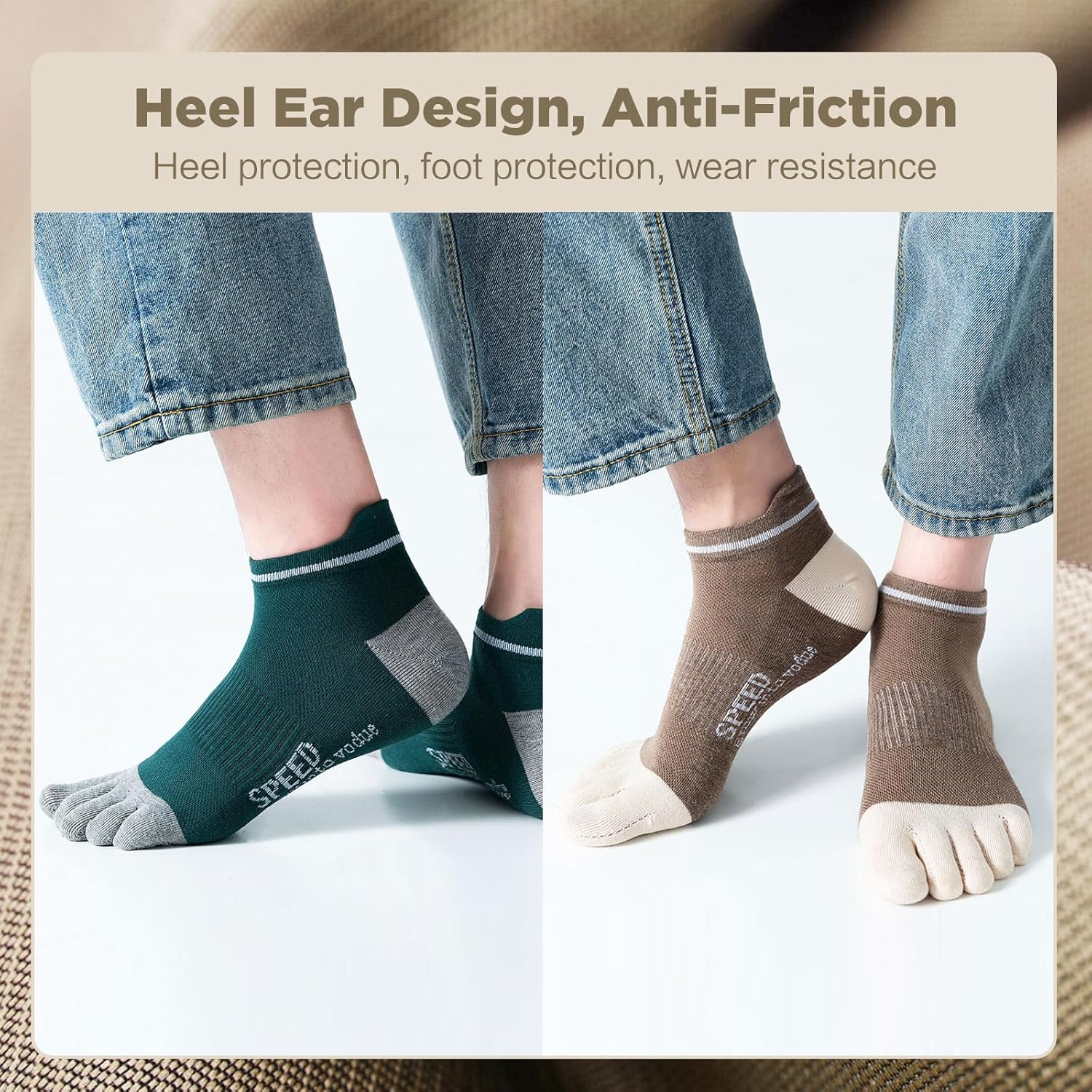 EWEIS 5 Pcs Toe Socks for Mens Running Socks,Cotton Five Fingers Socks with Toe Separator,Breathable Toe Separator Socks for Sports and Home,No Show Low Cut for Five Fingers Mens(Free Size 7-11) image number 2