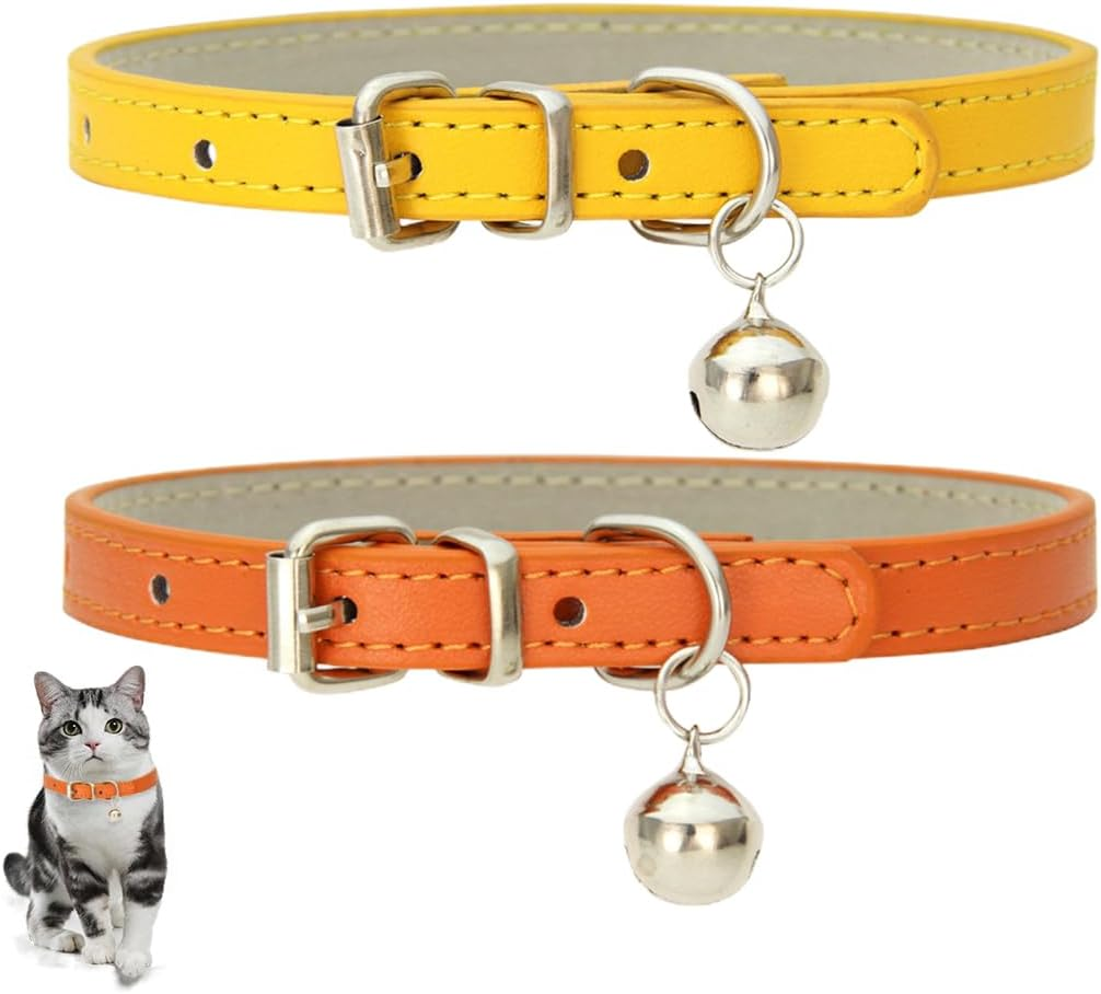 2 Pieces Padded Leather Dog Collar, Breathable, Durable Leather Dog Collar with Adjustable Rustproof Metal Buckle for Small, Leather, Simple, Robust