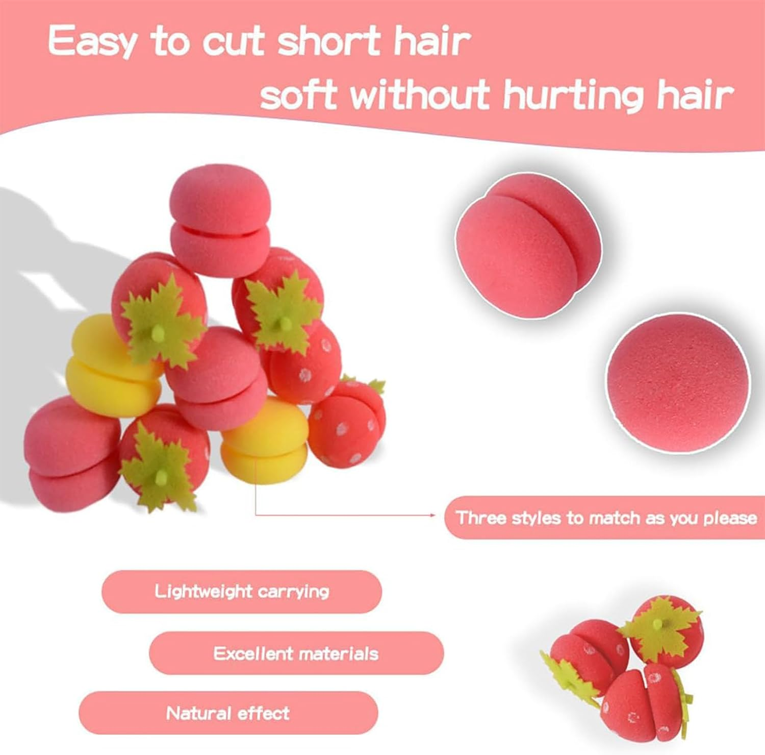 Strawberry Heatless Curlers, Strawberry Foam Rollers, Strawberry Overnight Curlers, Sponge Hair Curlers Strawberry, Strawberry Shape Magic Hair Curlers, Strawberry Heatless Hair Curlers (18Pcs,Mix) image number 1