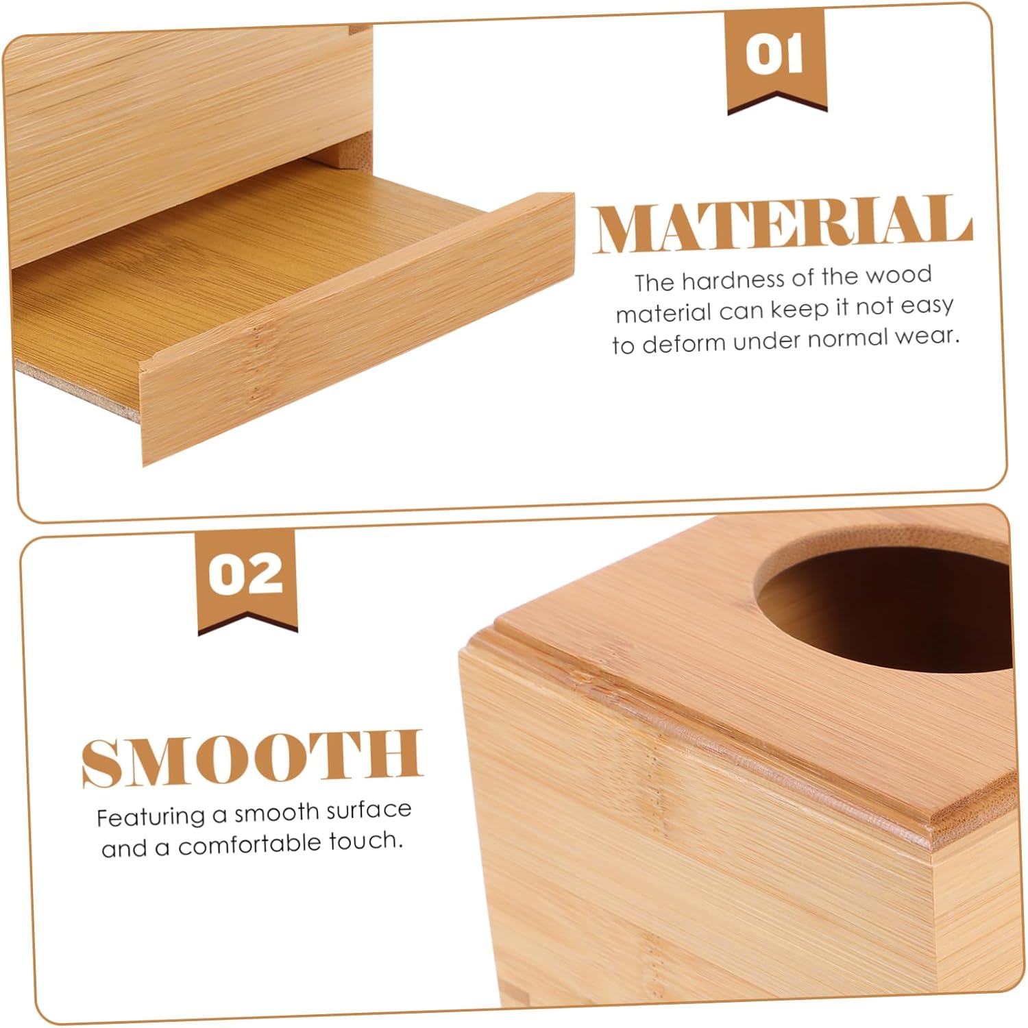MAGICLULU Wooden Square Roll Paper Tissue Box Holder Sliding Base, Desktop Tissue Storage Dispenser for Living Room and Bathroom image number 2
