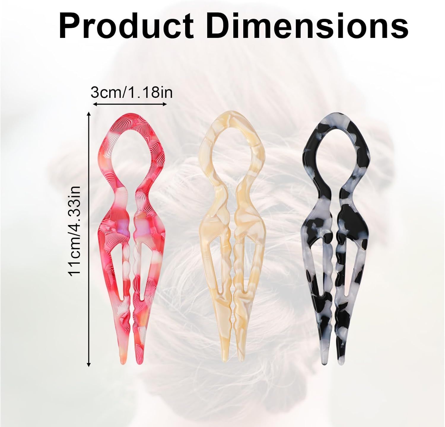 Fukaisu 3Pcs French Hair Pins for Women, Magic Acetate Hair Clips U-Shaped Hairpins for Women Buns Thick Fine Long Curls Styling Accessories White Elephant Present (3 Colors)