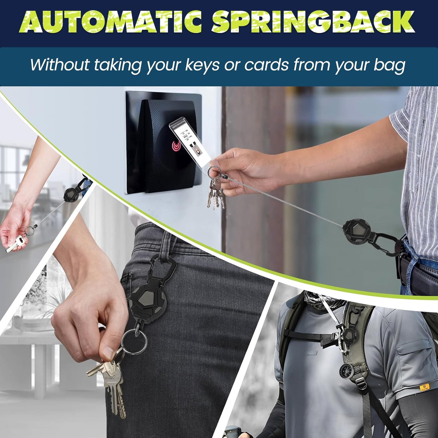 Milifox Retractable Keychain Heavy Duty Badge Reel Carabiner Badge Holder with Steel Retractable Cord for Hanging Carabiner Badge, Key, 2-Pack