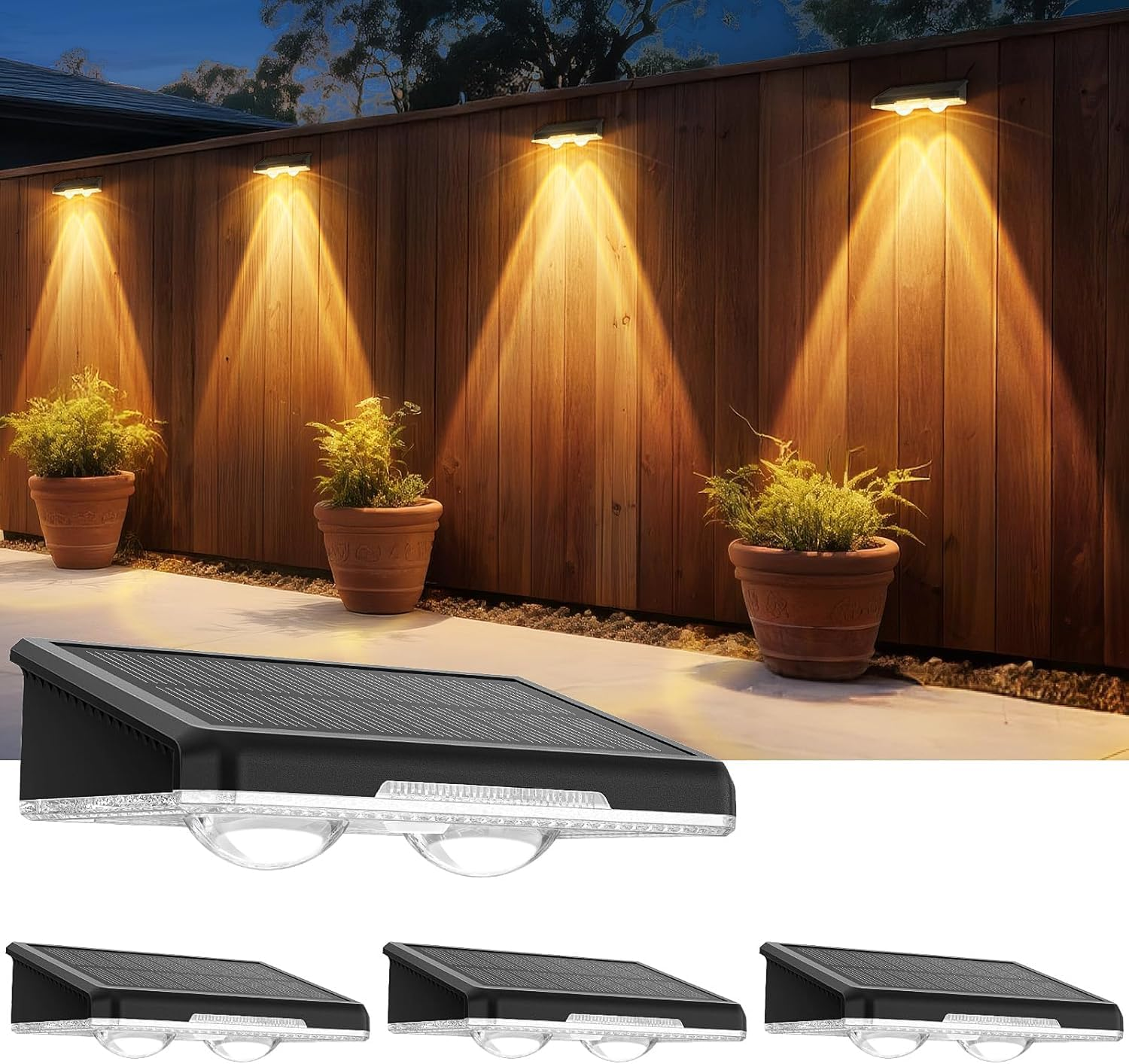 Solar Fence Lights Outdoor - 2700/4000/6000K 3 Mode, Fence Lights Outdoor Waterproof LED, Fence Light Solar Powered for Outside, Backyard/Railing/Step/Patio/Wall and Home Improvement (4 Pack) image number 4