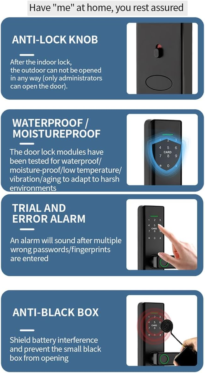 Xenocam Smart Door Lock, Fingerprint Keyless Entry, Biometric Digital Ring Touch Screen, Electronic Lock with Keypad for Home, Free APP, NFC Card, Works with Tuya App image number 5