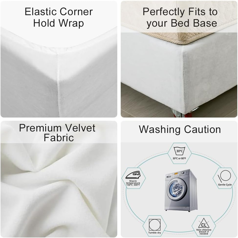 DUJUIKE Velvet Bed Frame Cover, Alternative to Traditional Valance, Fully Elastic, Easy to Install (Queen Bed :59-63", White) image number 2
