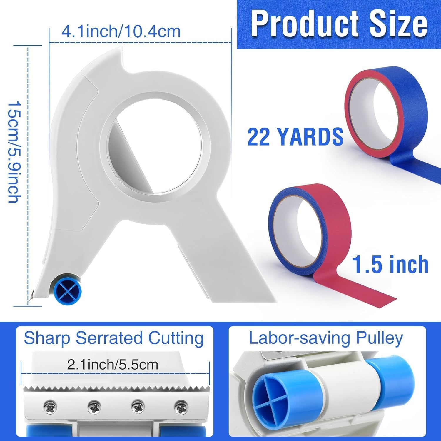 Masking Paint Tape Applicator Cutter with Blue Each 1.4 Inch Painters Tape for Painting, Trim, Windows, and Door Frames image number 2