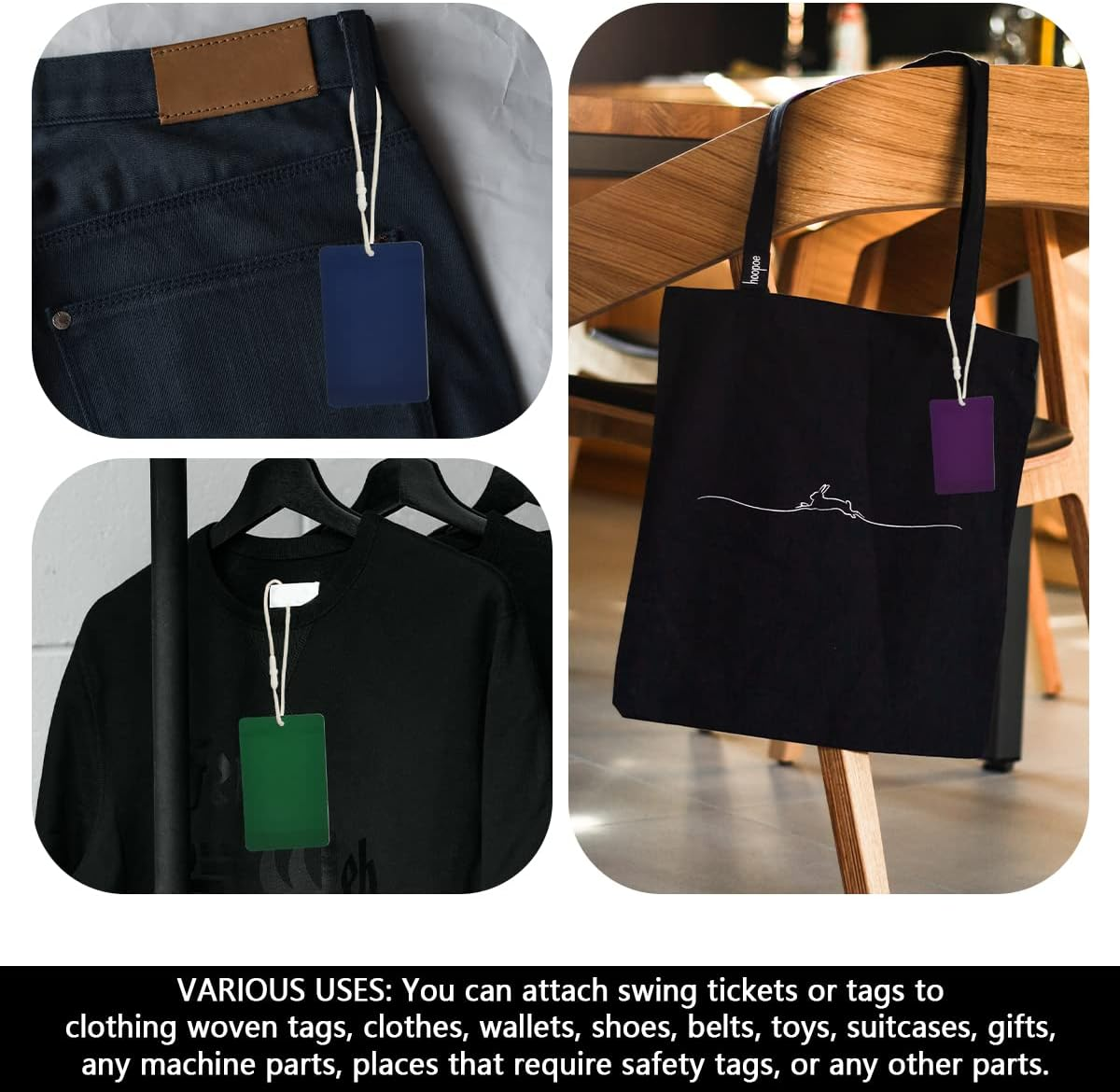 300Pcs 7.6Inch Cotton Gift Clothing Price Tag String Hang Tag String Hanging Rope Snap Lock Pin Loop Fastener Hook Ties Fast to Attach for Clothes Tags Shoes Snap Lock Luggage Label image number 1