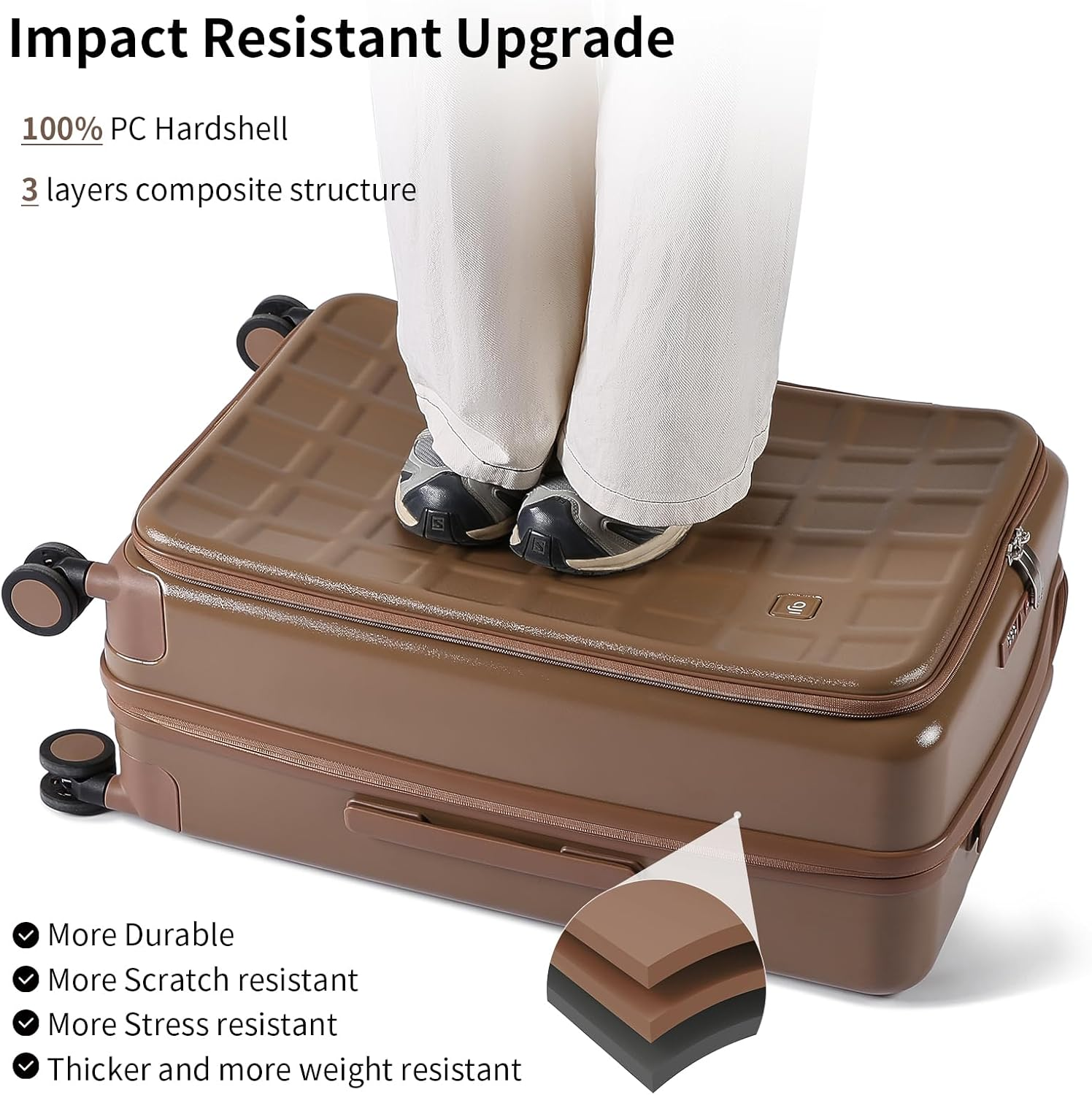 AJI Expandable Top Opening 24 Inch Checked Luggage with Spinner Wheels, Large Suitcase Hard Shell Travel Luggage Suitcases for Men Women, for 12+Days Travel (Chocolate Brown) image number 3