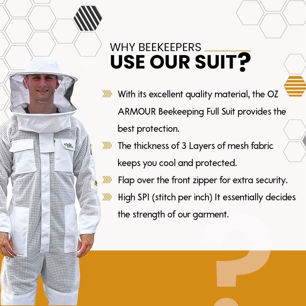 3 Layer Ventilated Beekeeping Suit with 2 Veils, Beekeeper Suit for Men & Women | Breathable Mesh Protection | Fencing & round Hat | 8 Pockets | Sting-Proof Professionally Designed (5XL) image number 4