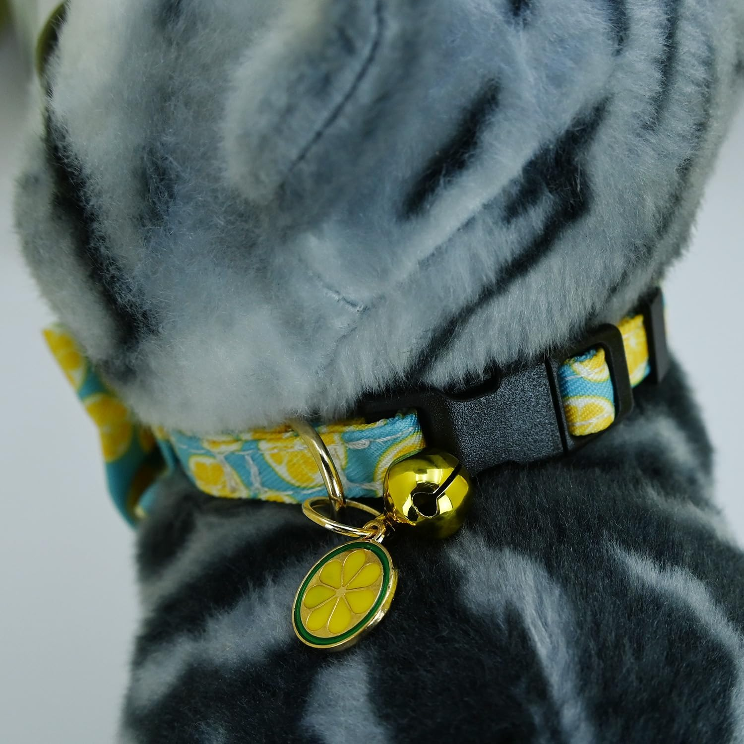 Newtensina Fashion 2 Pieces Cute Fruits Pattern Cat Collar with Lemon Watermelon Pineapple Pendant for Cats - Bluewhite image number 1