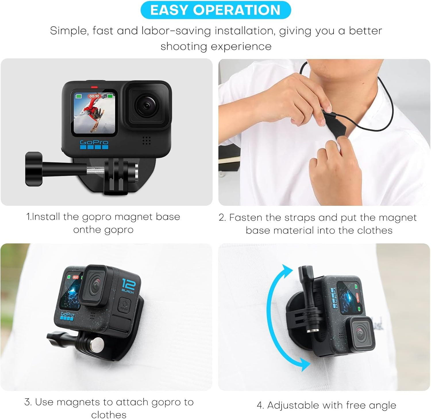 REYGEAK Magnetic Neck Strap Mount for Gopro Accessories First Person View Neck Mount Video Vlog Action Camera Mount Compatible with Gopro Hero 11 Black Hero 10/9/8/7/6/5, DJI Osmo Action 3, Insta360 Onex3 Onex2 Camera Cell Phone image number 3