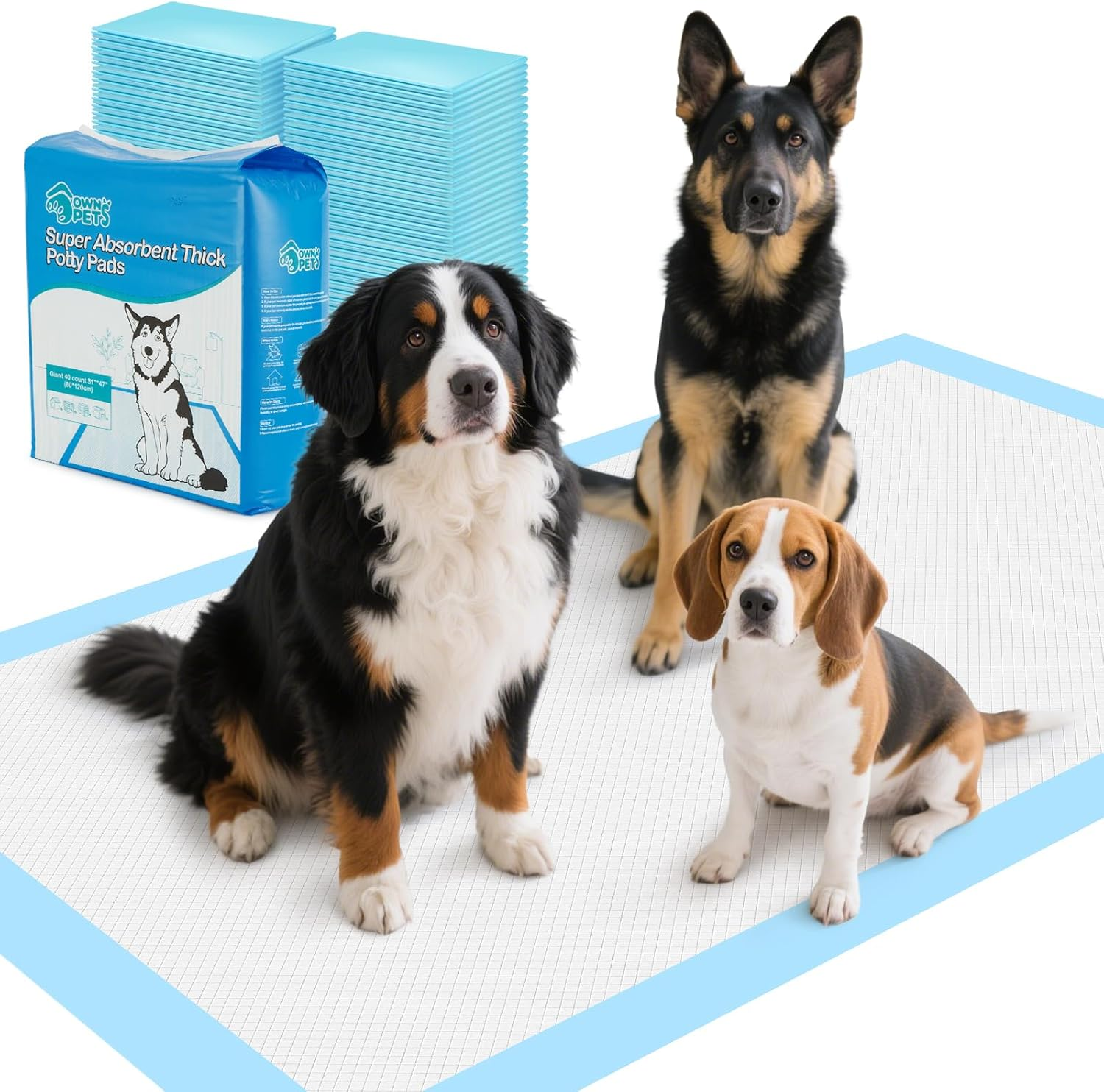 Ownpets XXXXL Puppy Training Pad 120X80Cm, 40 Count, Extra Large Giant Dog Pee Pads, Leak-Proof 6-Layer Pet Potty Training Pads Pee Pads with Quick-Dry Surface for Puppies, Cats, Rabbits
